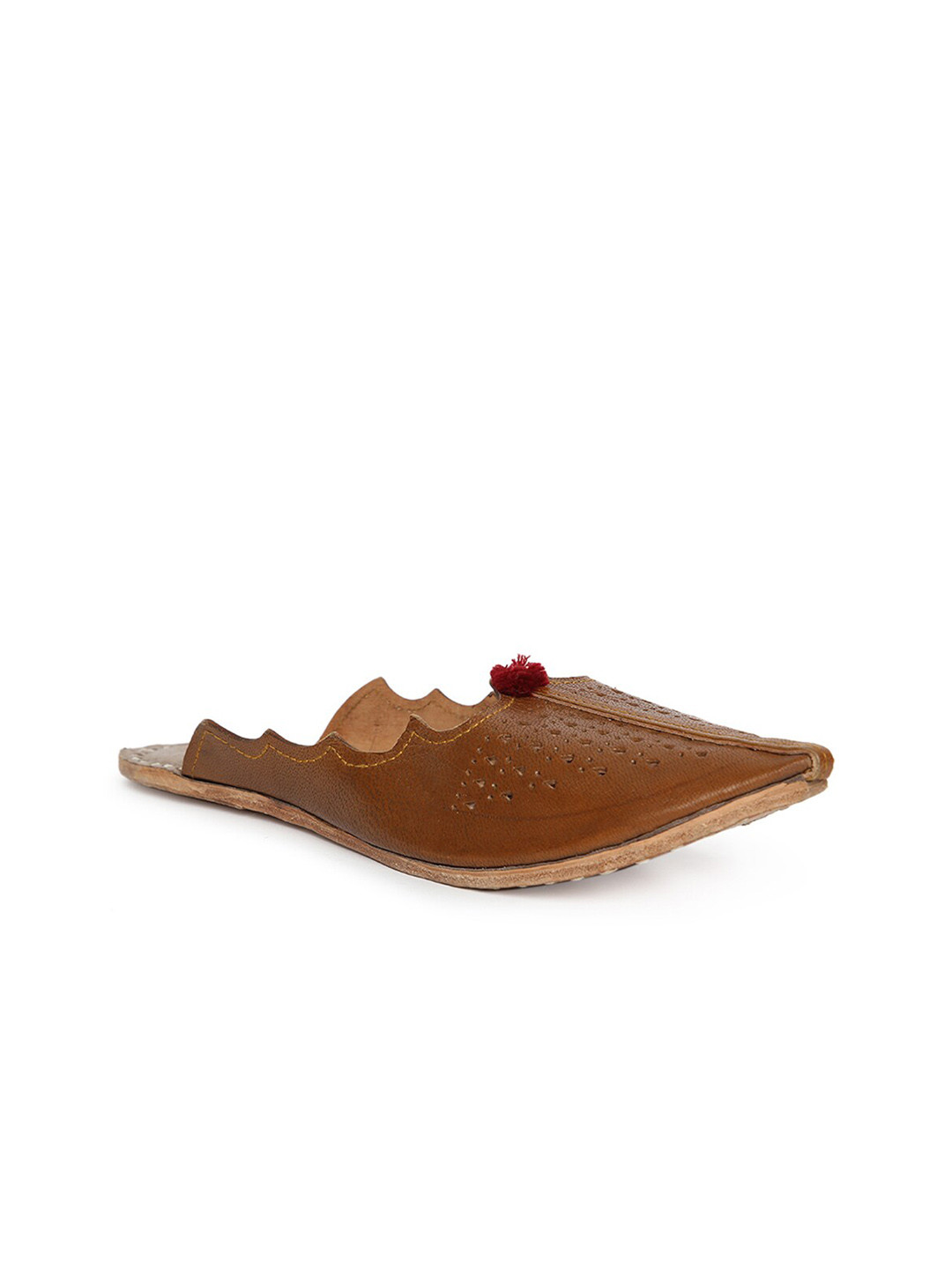 

Fabindia Women Brown Perforated Leather Mojaris Flats