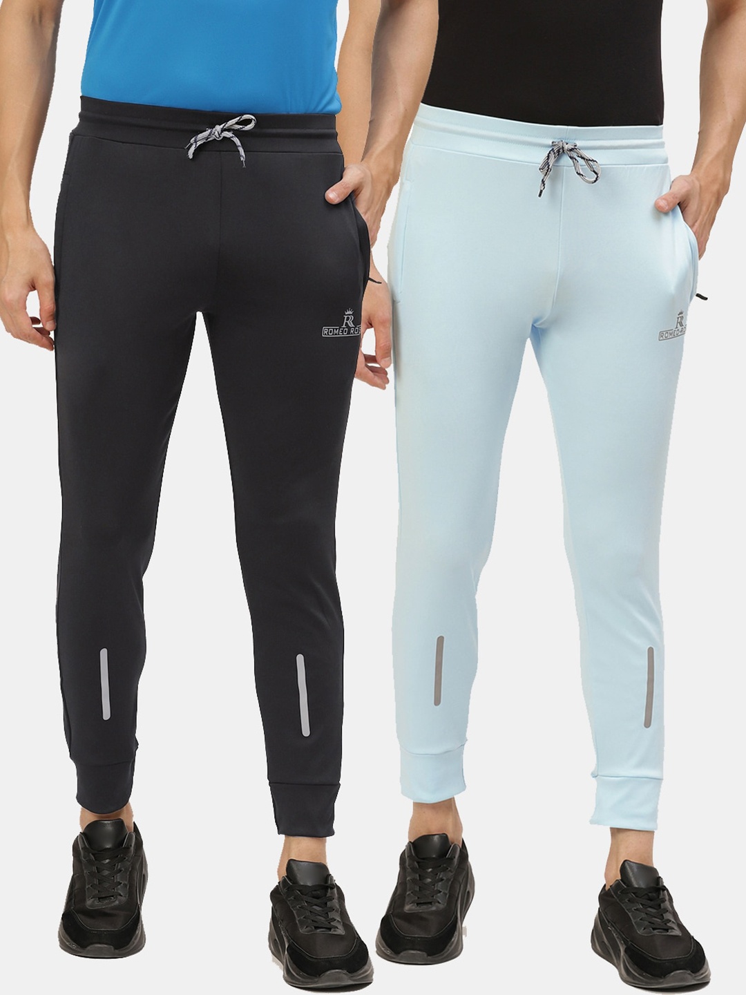 

ROMEO ROSSI Men Pack of 2 Black & Blue Solid Track Pants