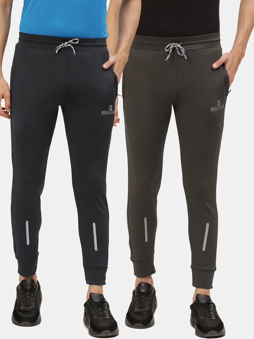 

ROMEO ROSSI Men Pack Of 2 Solid Slim-Fit Joggers, Black
