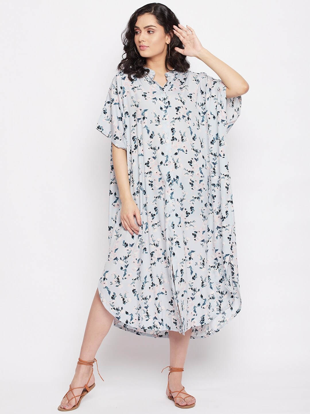 

THE SILHOUETTE STORE Blue & White Floral Georgette A-Line Midi Dress
