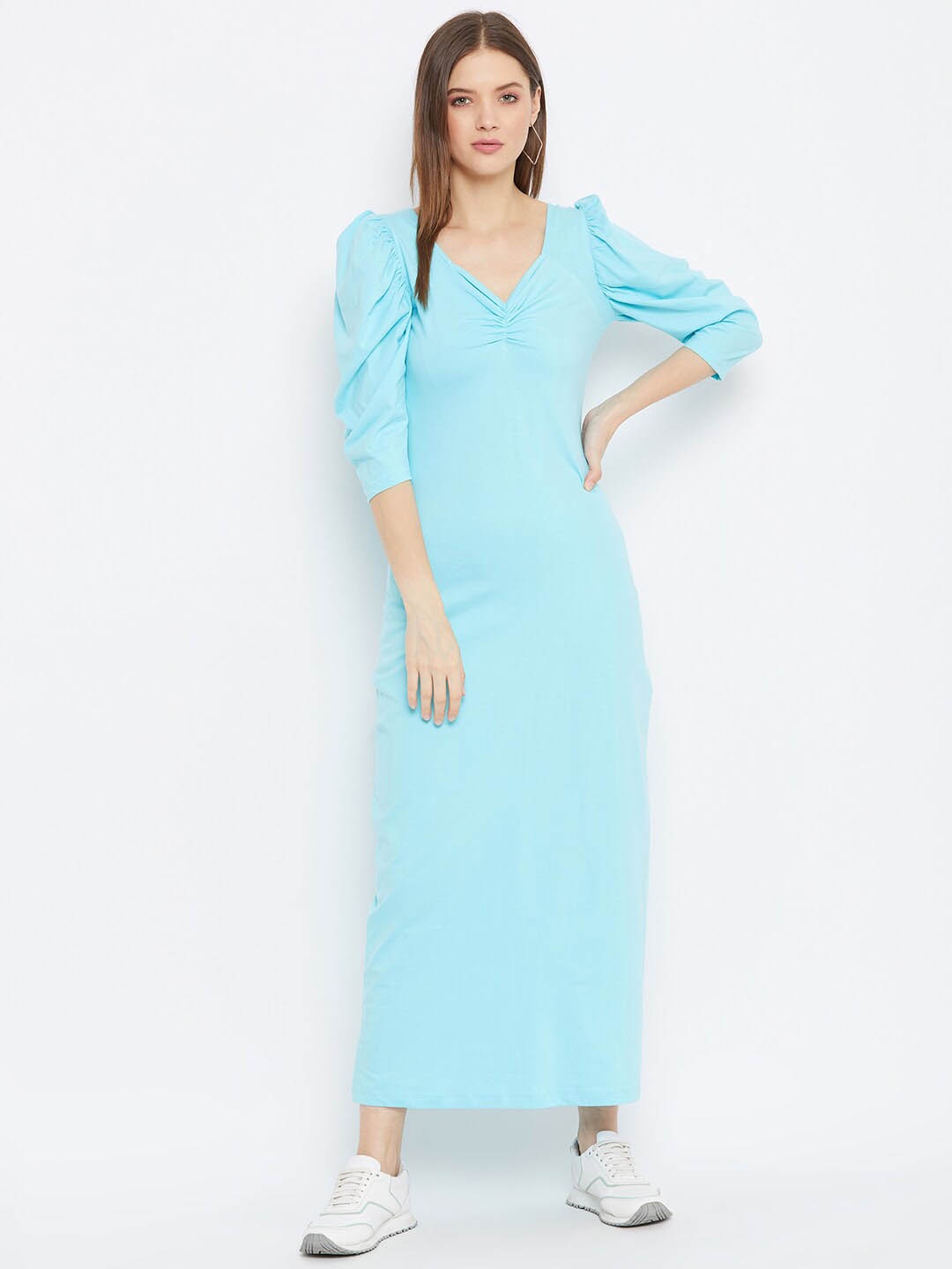 

THE SILHOUETTE STORE Turquoise Blue Pure Cotton Maxi Dress