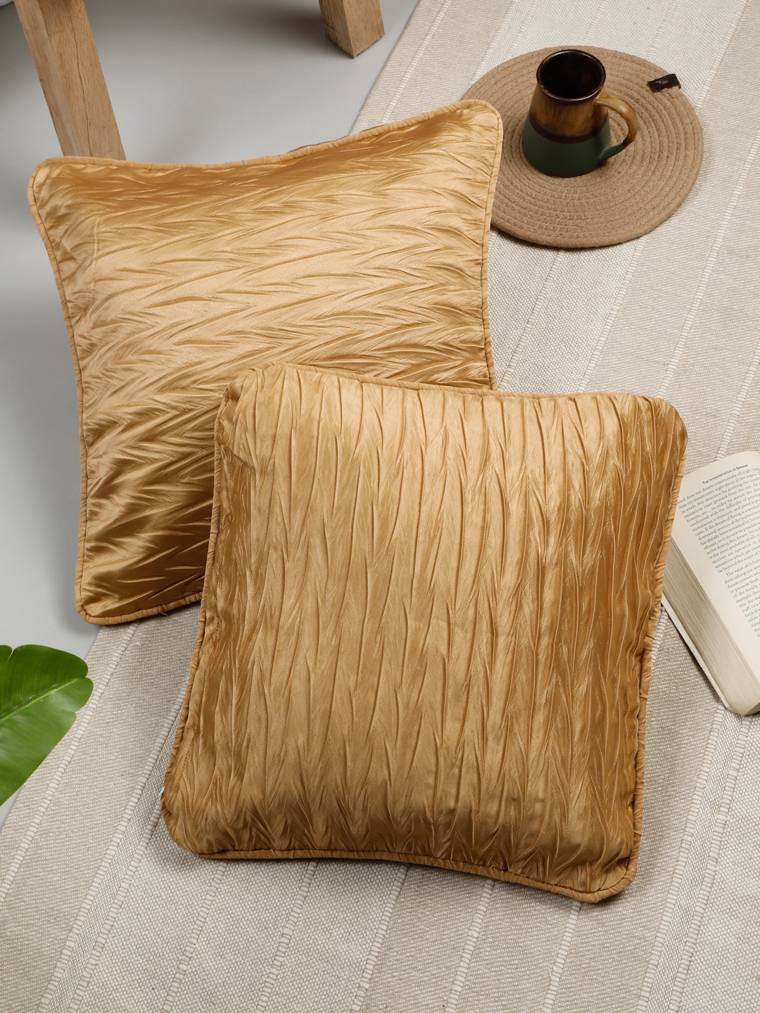 

ROSARA HOME Set of 2 Beige Self Design Square Cushion Covers