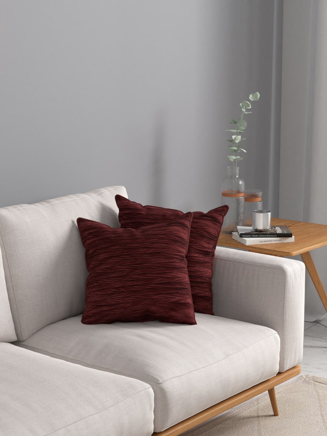 

ROSARA HOME Maroon Set of 2 Square Cushion Covers