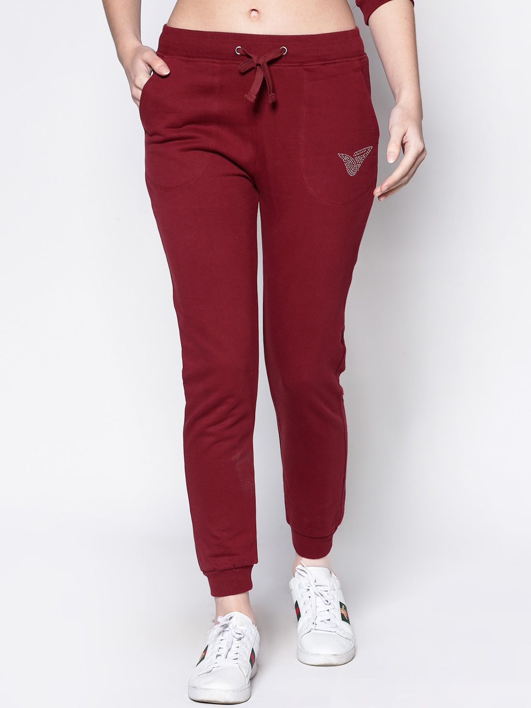 

Sera Women Burgundy Solid Regular Fit Cotton Fleece Joggers, Maroon