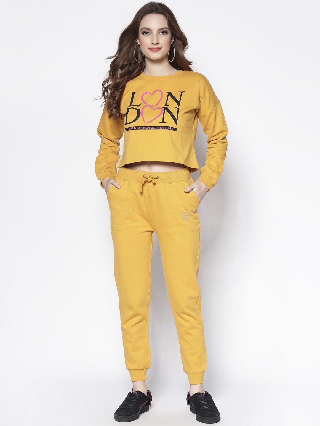 

Sera Women Yellow & Black Printed Cotton Tracksuit