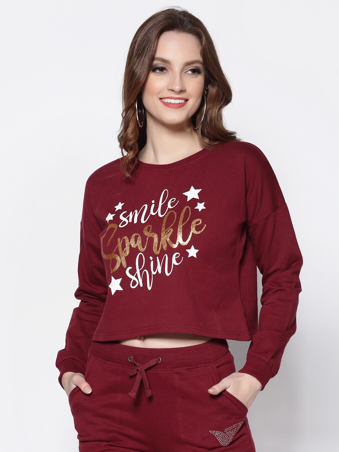 

Sera Women Burgundy Printed Sweatshirt