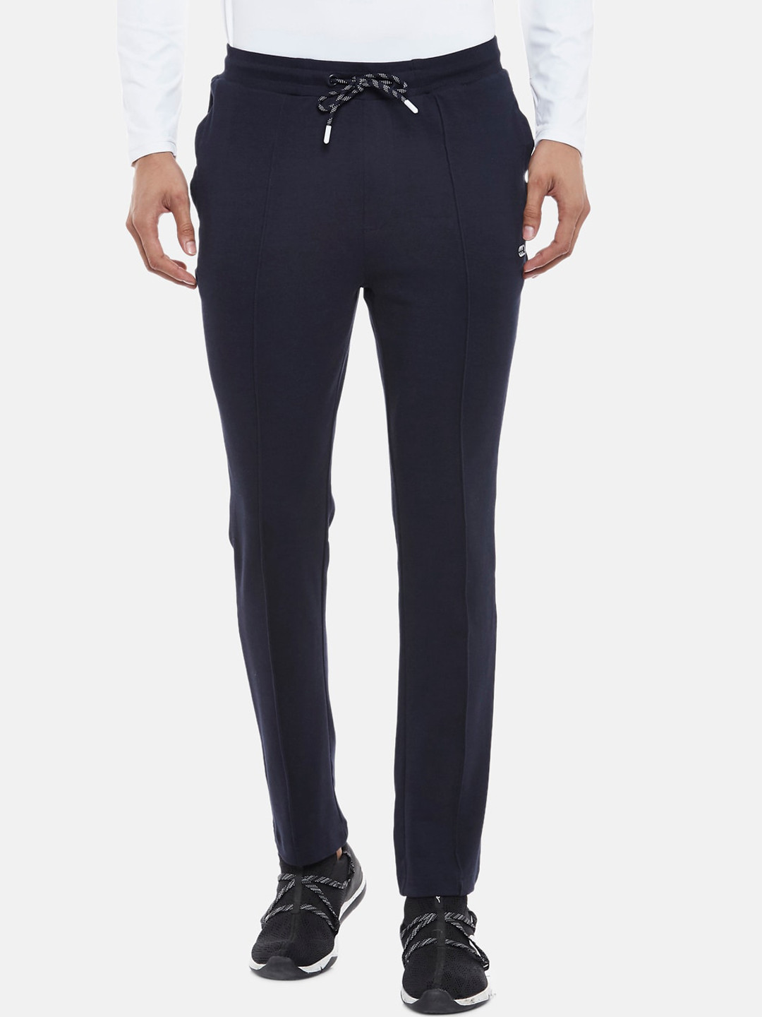 

Ajile by Pantaloons Men Navy Blue Solid Slim-Fit Pure Cotton Track Pants