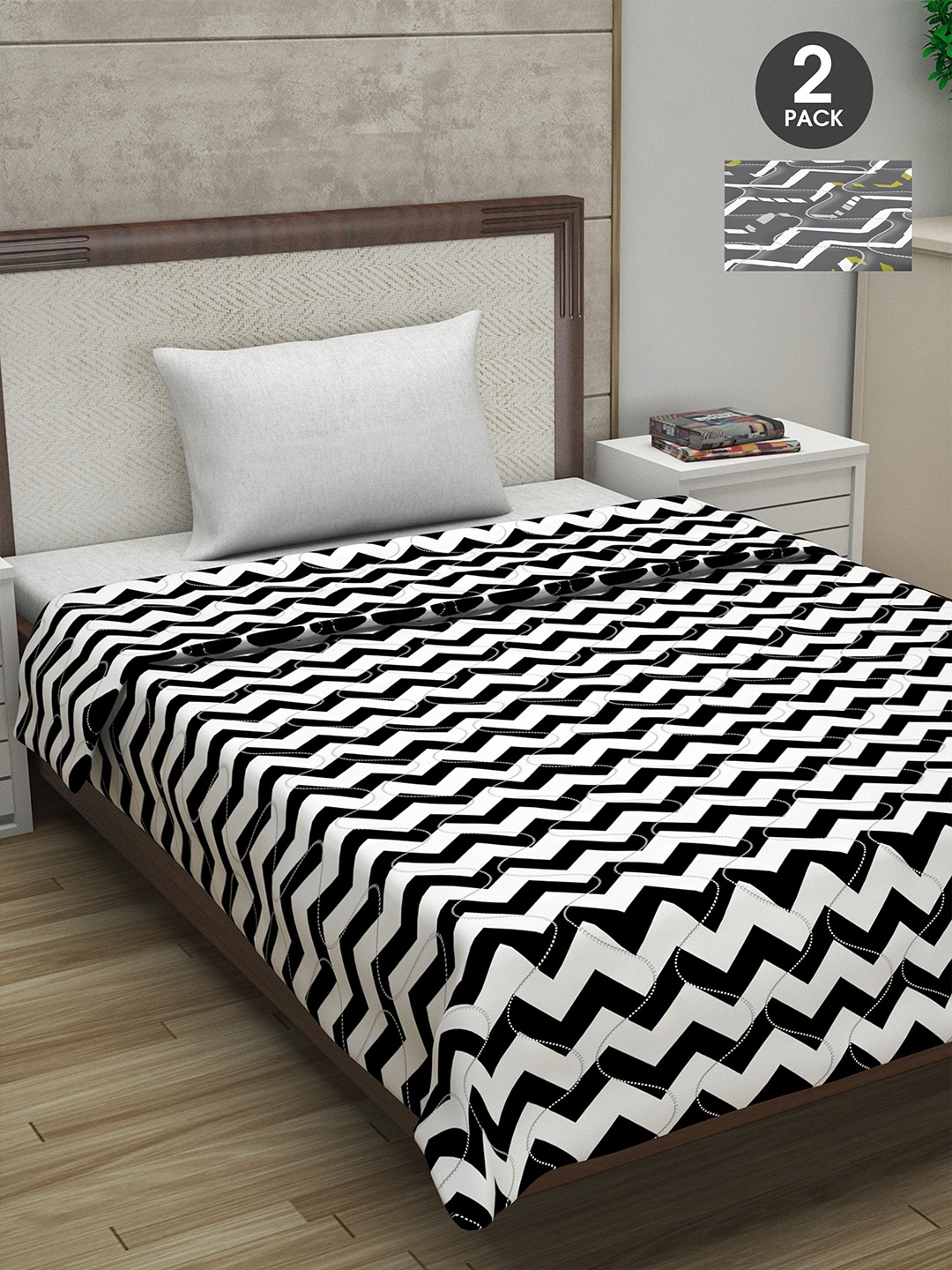 

Divine Casa Black & White Set of 2 Geometric Mild Winter 110 GSM Single Bed Comforter