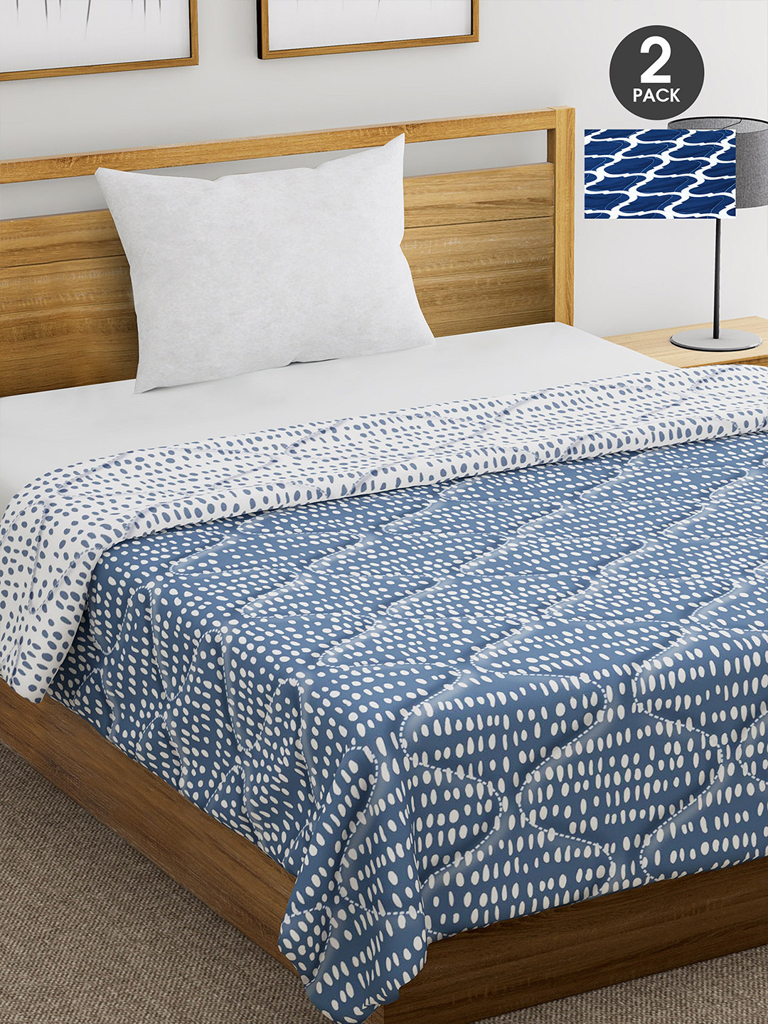 

Divine Casa Navy Blue & White Set of 2 Geometric Mild Winter 110 GSM Single Bed Comforter