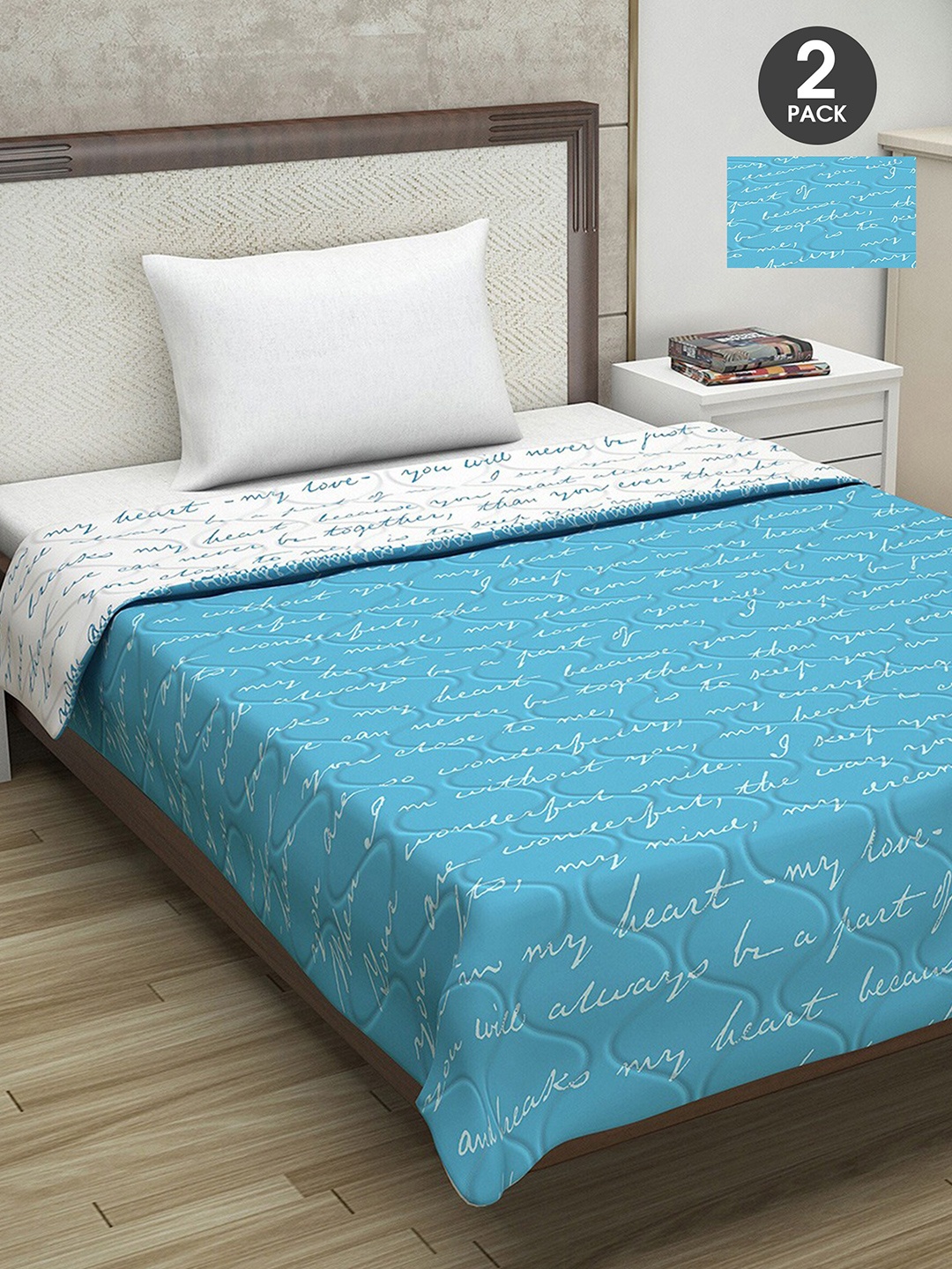 

Divine Casa Turquoise Blue & White Set of 2 Mild Winter 110 GSM Single Bed Comforter