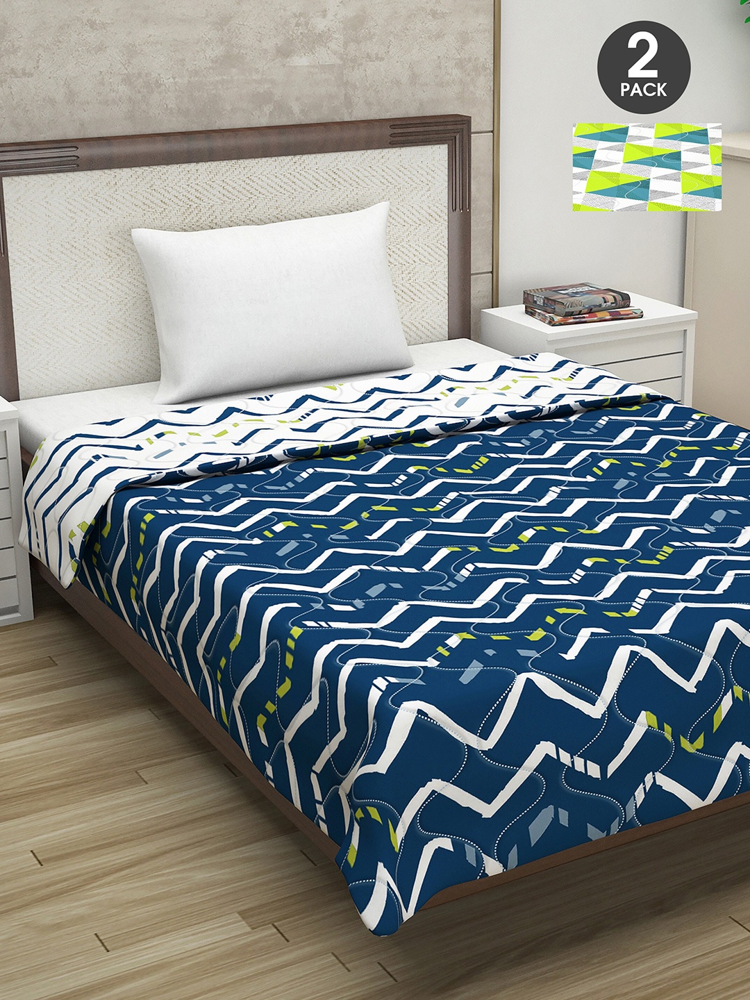 

Divine Casa Navy Blue & Green Set of 2 Geometric Mild Winter 110 GSM Single Bed Comforter