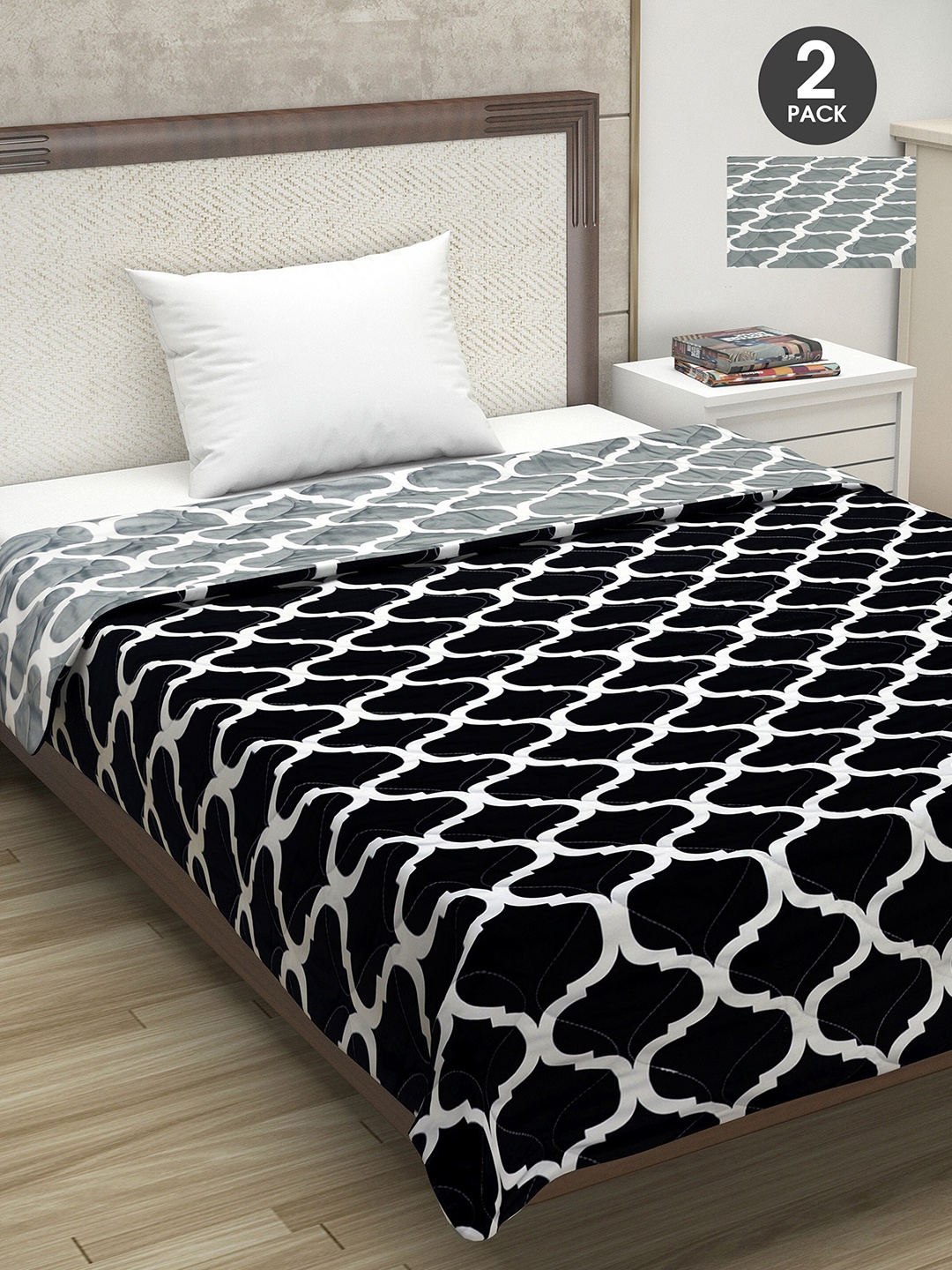 

Divine Casa Black & Grey Set of 2 Abstract 110 GSM Single Bed Comforter