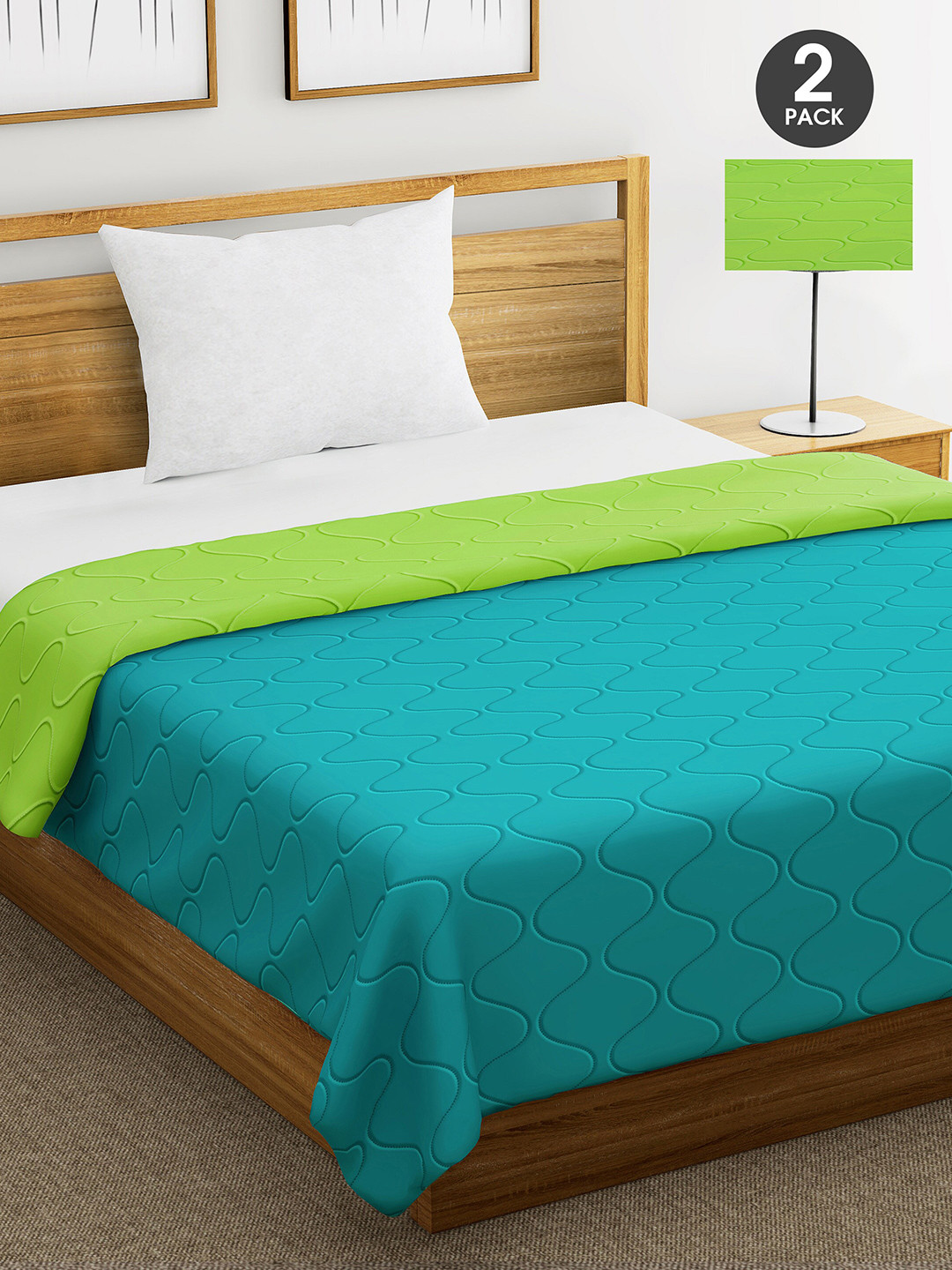 

Divine Casa Turquoise Blue & Green Set of 2 Geometric Mild Winter 150 GSM Single Bed Comforter