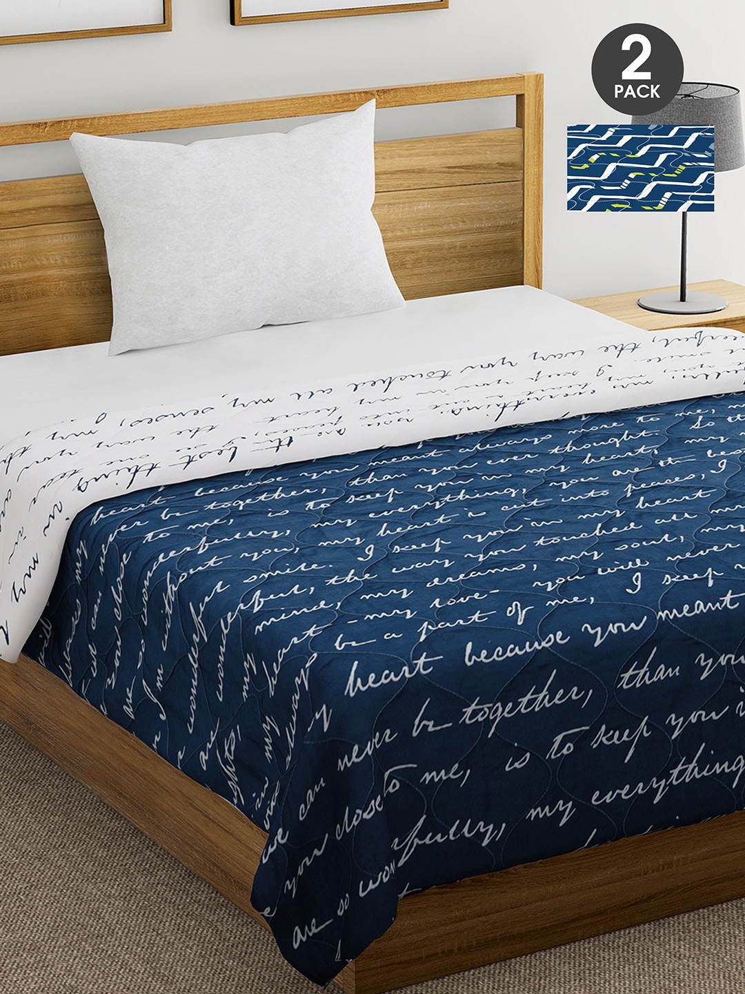 

Divine Casa Navy Blue & White Set of 2 Mild Winter 110 GSM Single Bed Comforter