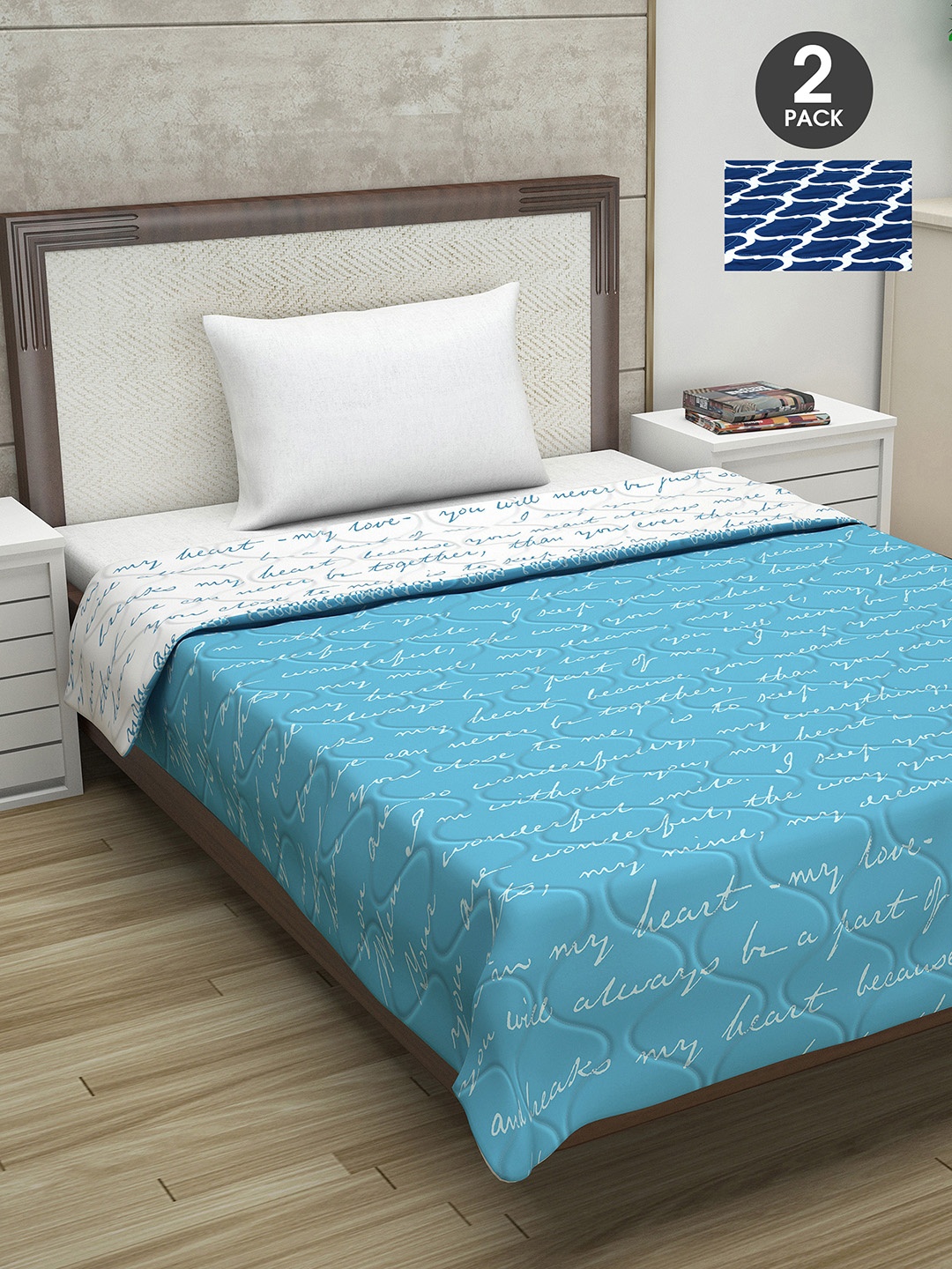 

Divine Casa Turquoise Blue & Navy Blue Set of 2 Geometric Mild Winter 110 GSM Single Bed Comforter