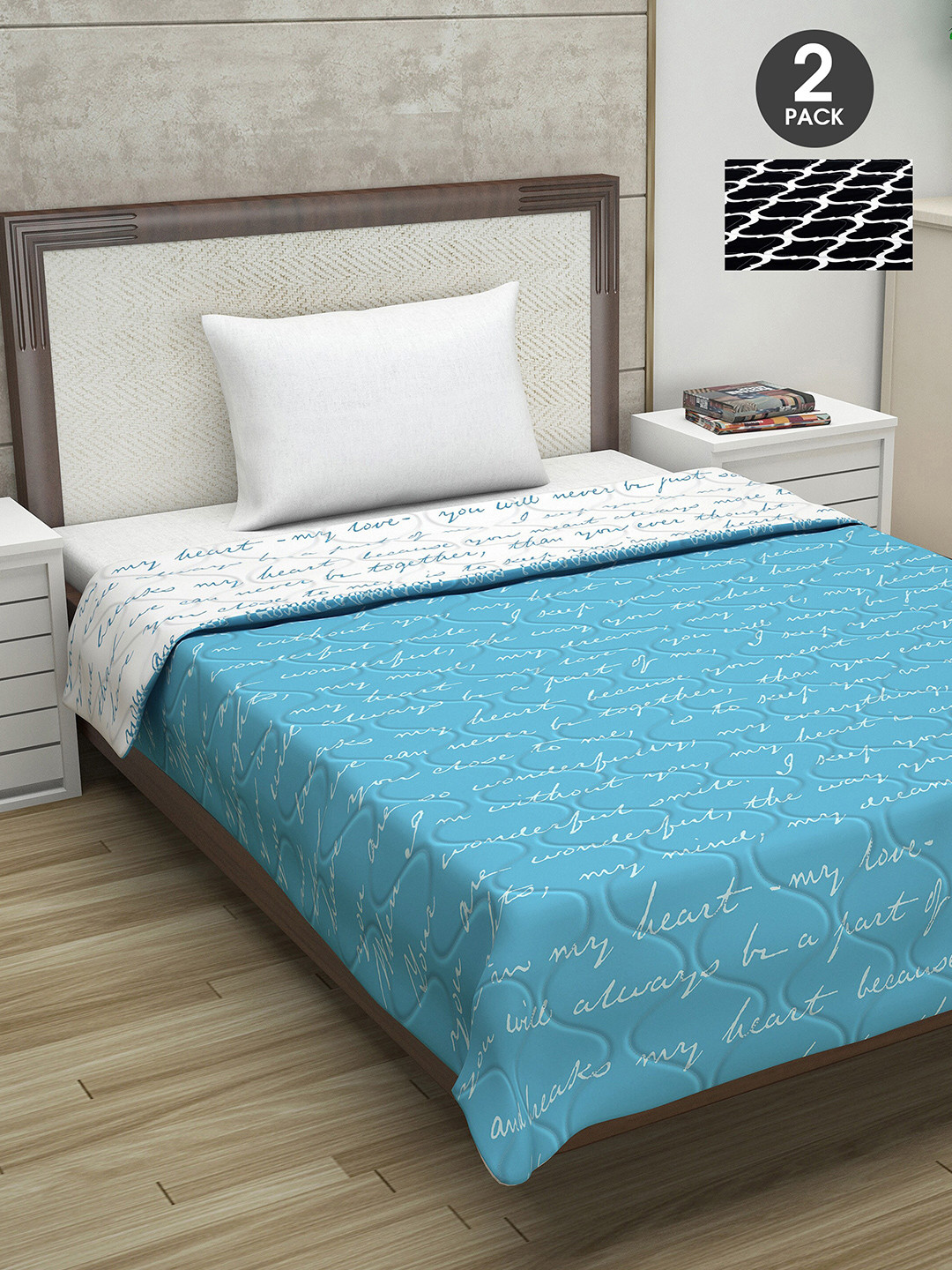 

Divine Casa Set Of 2 Turquoise Blue & White Abstract 110 GSM Single Bed Comforters