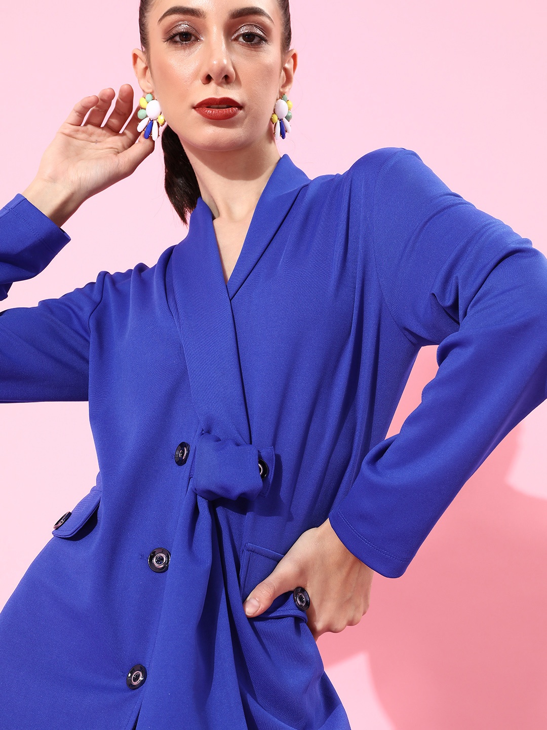 

KASSUALLY Women Stunning Blue Solid Blazer Dress