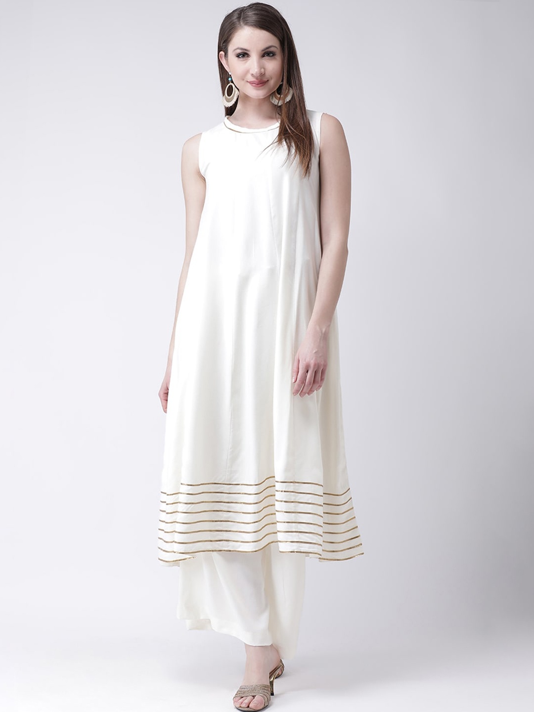

TULIP 21 Women Off-White & Gold-Coloured Gotta Patti Anarkali Kurta