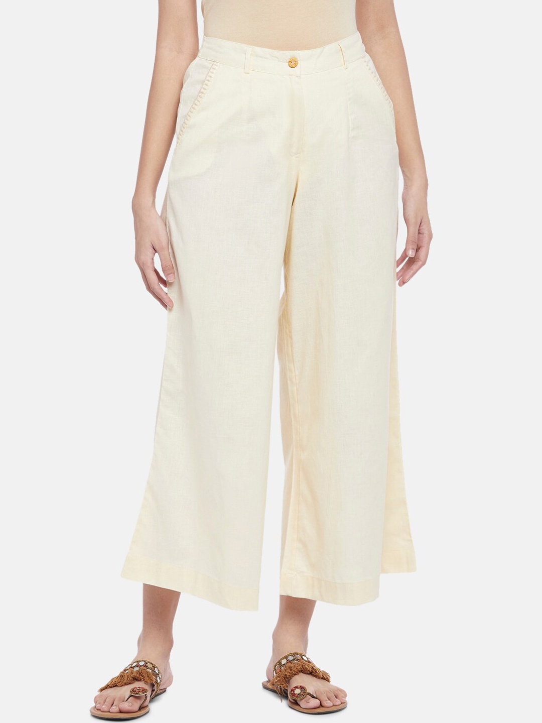 

AKKRITI BY PANTALOONS Women Beige Pure Cotton Culottes Trousers