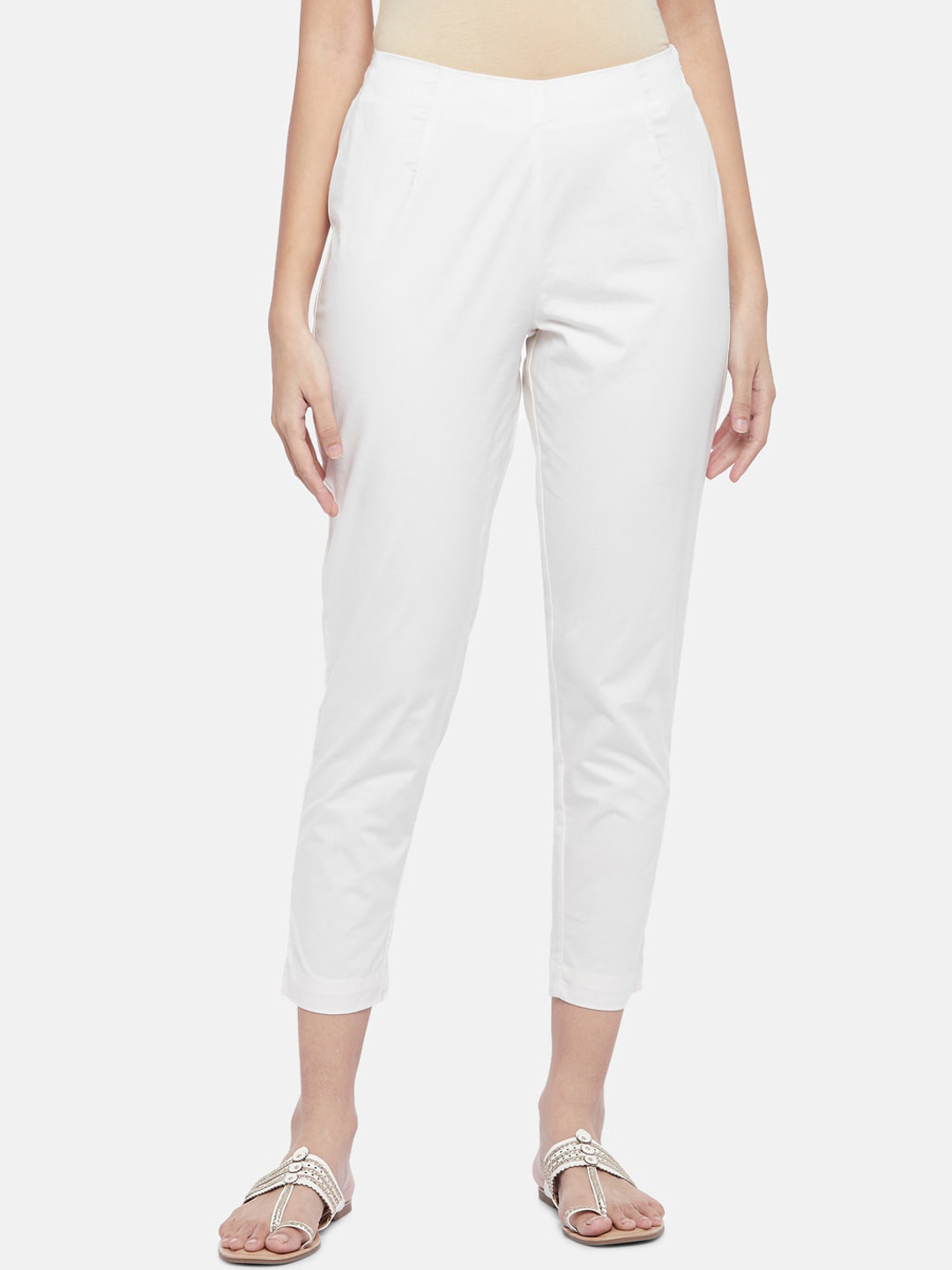 

RANGMANCH BY PANTALOONS Women Off White Solid Pure Cotton Culottes Trousers