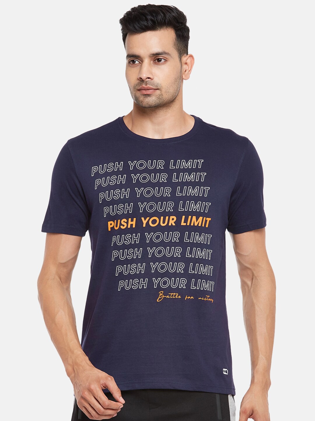 

Ajile by Pantaloons Men Blue Typography Printed Slim Fit Pure CottonT-shirt