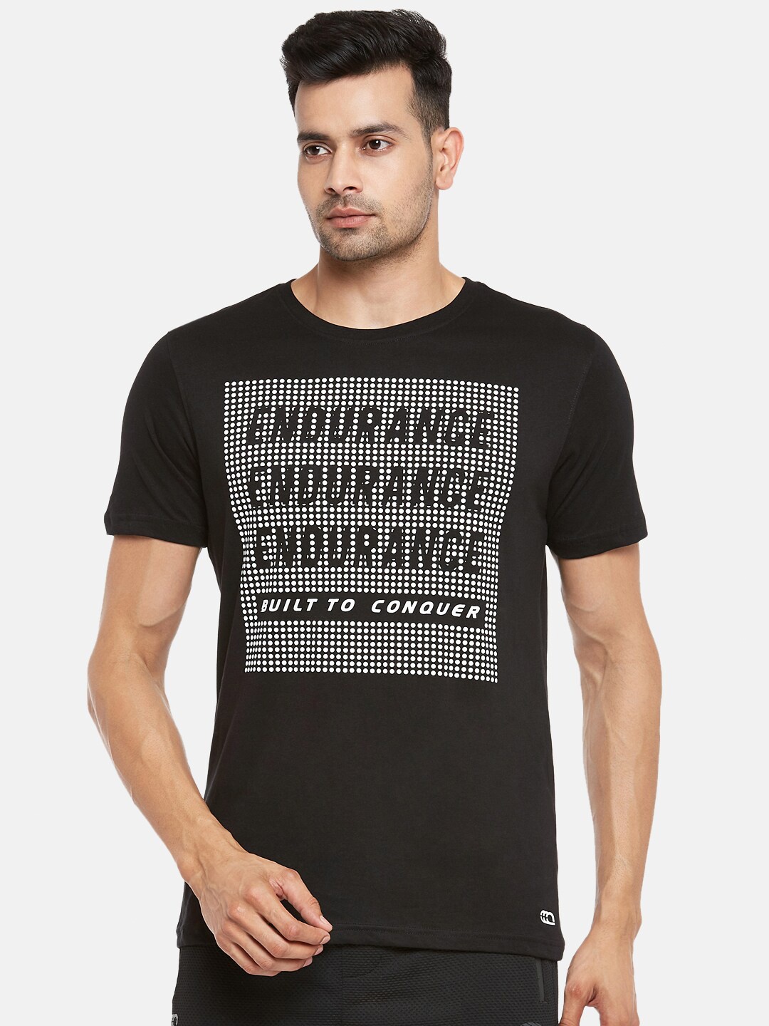 

Ajile by Pantaloons Men Pure Cotton Black Typography Printed Slim Fit T-Shirt