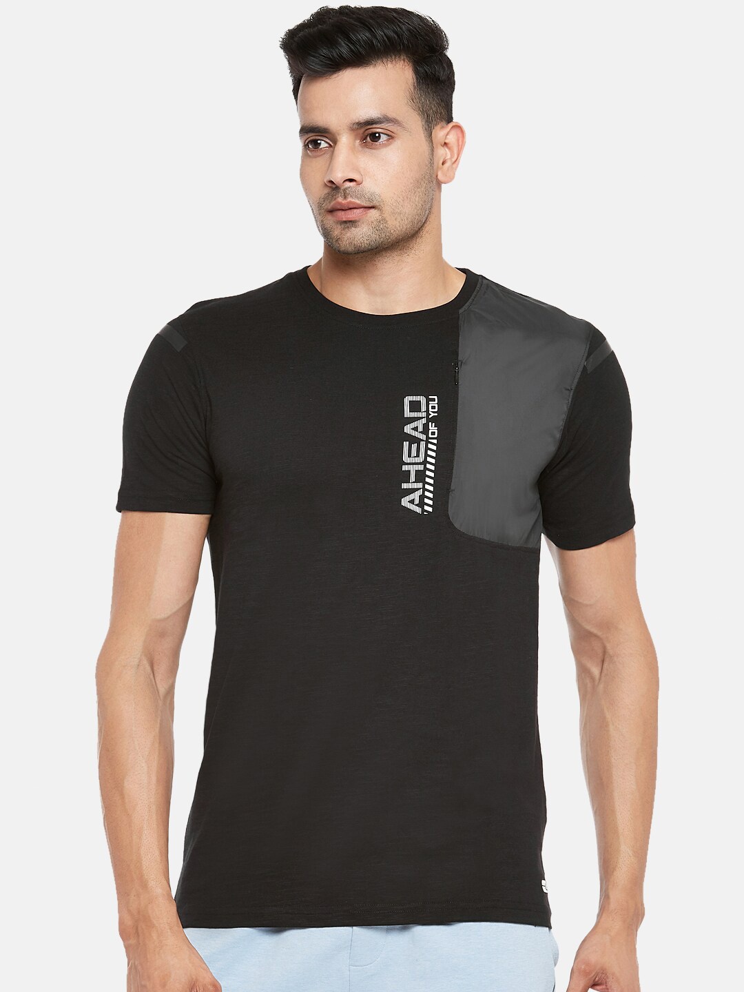 

Ajile by Pantaloons Men Black Slim Fit Pure Cotton T-shirt