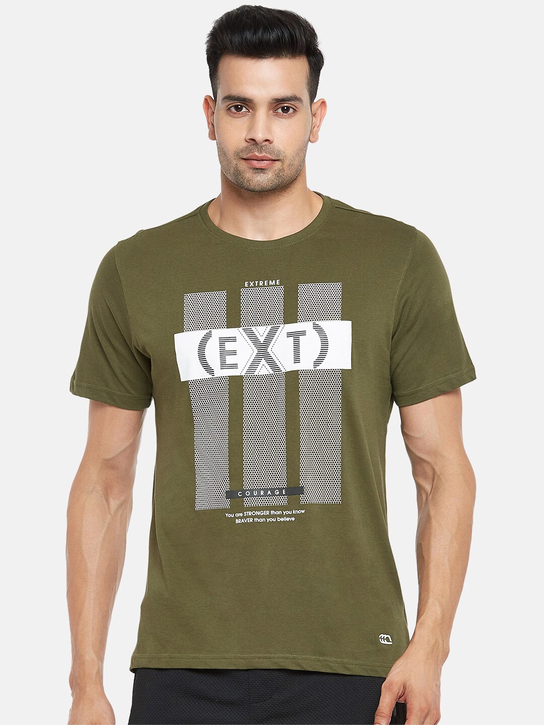 

Ajile by Pantaloons Men Olive Green & White Typography Printed Slim Fit T-shirt