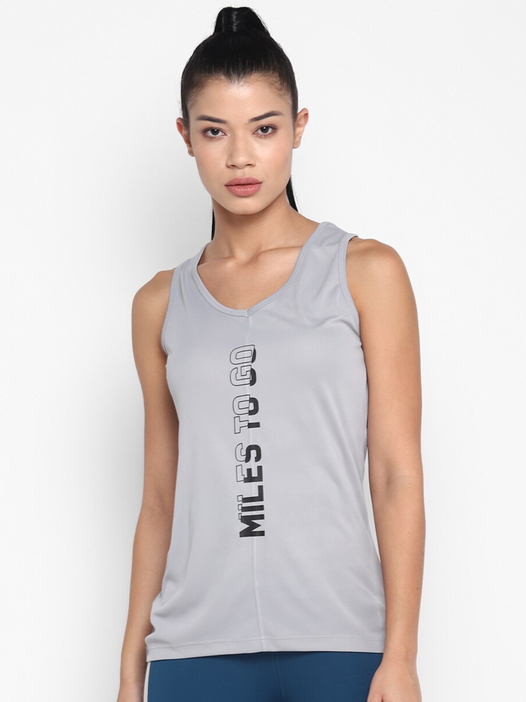 

OFF LIMITS Women Grey Melange Typography Printed V-Neck T-shirt