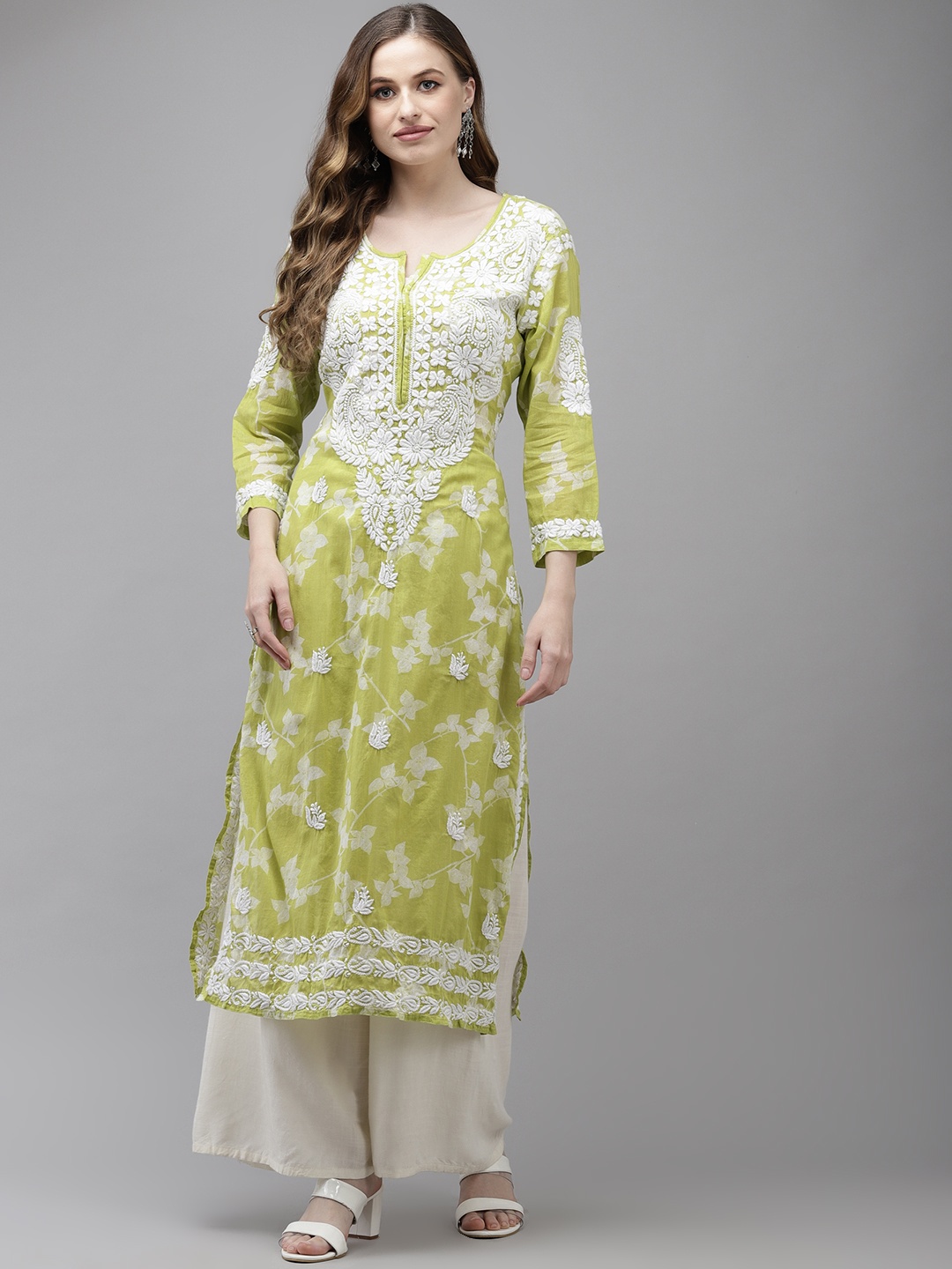 

ADA Women Green Ethnic Motifs Thread Work Handloom Handloom Kurta