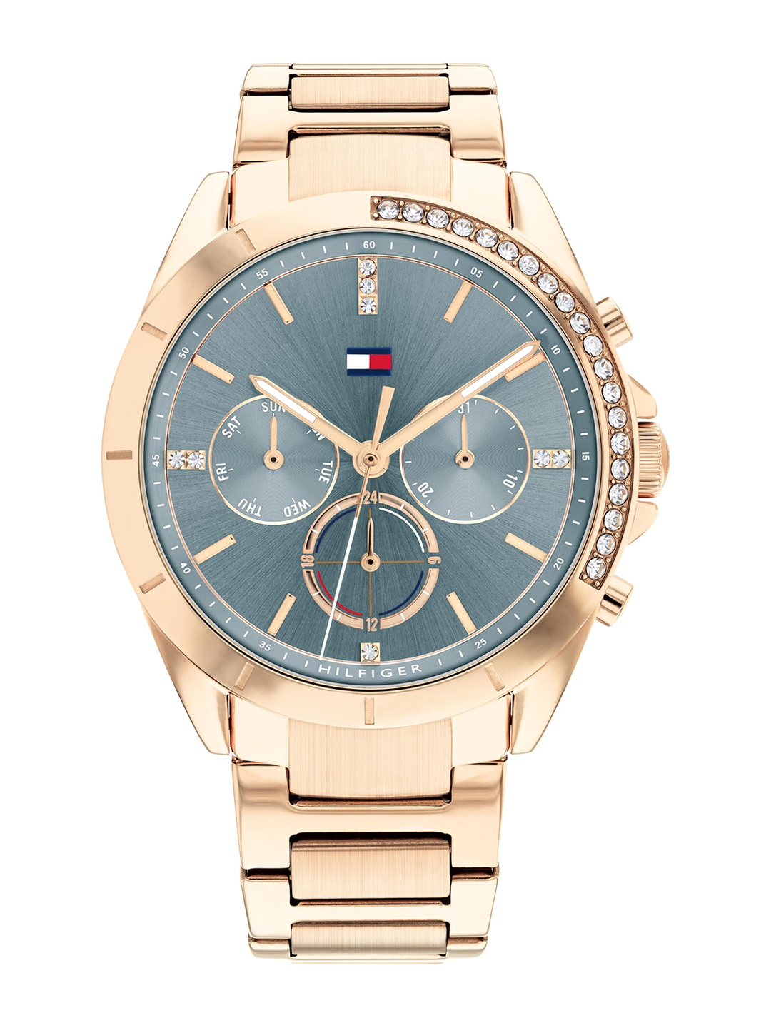 

Tommy Hilfiger Women Grey Dial & Gold Toned Stainless Steel Bracelet Style Straps Analogue Watch