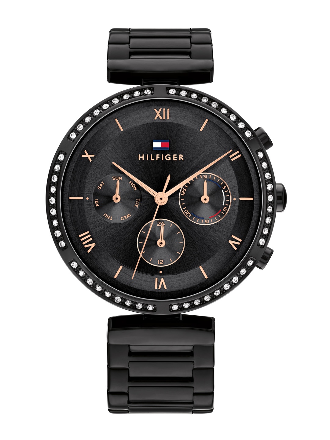 

Tommy Hilfiger Women Black Dial & Black Stainless Steel Bracelet Style Straps Analogue Watch TH1782390