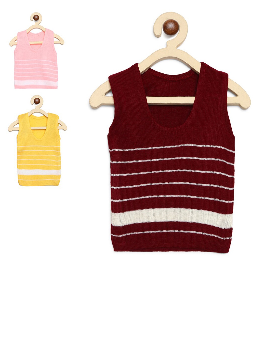 

FABNEST Kids Set Of 3 Striped Acrylic Sweater Vests, Yellow