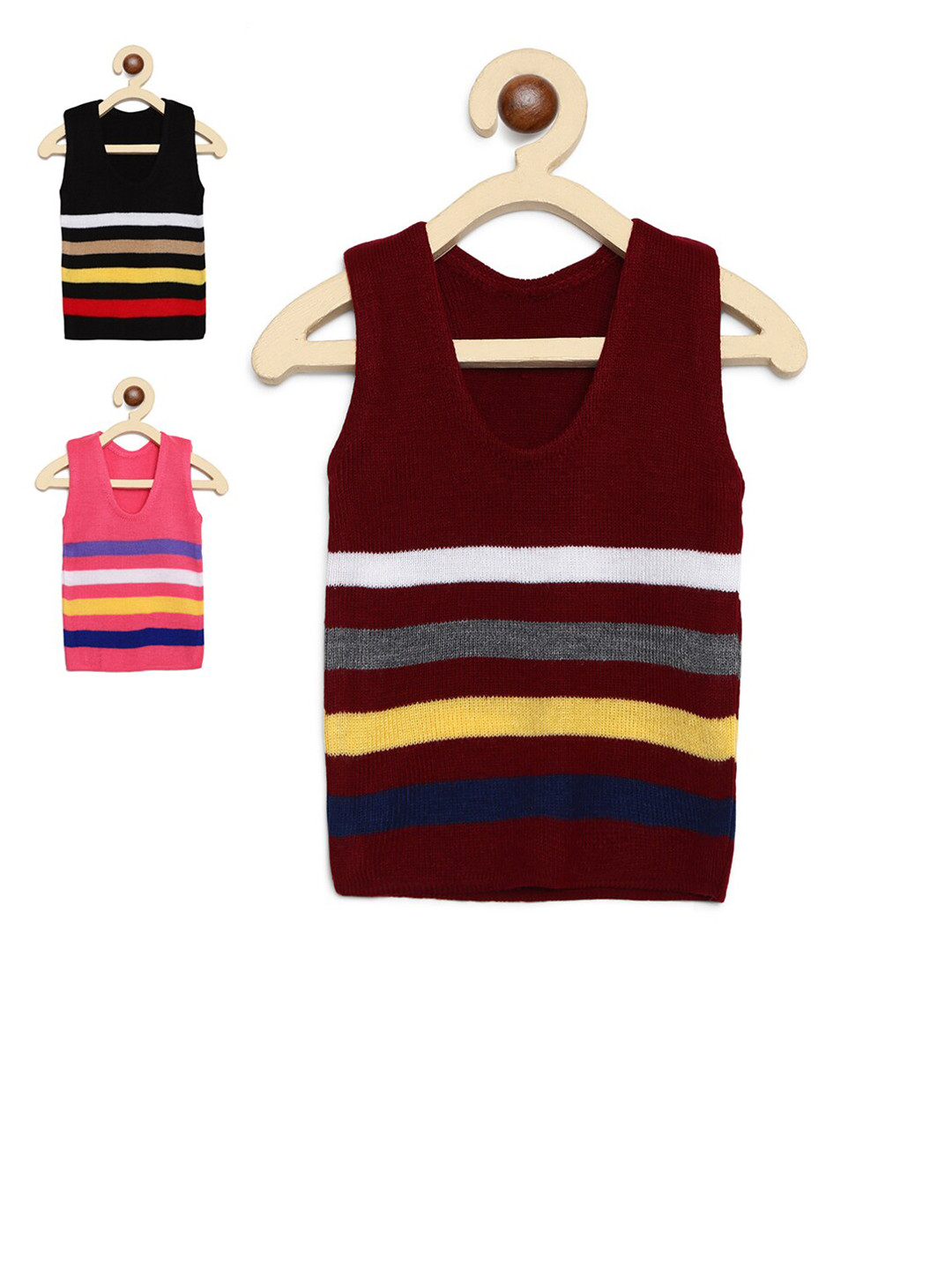 

FABNEST Unisex Kids Pack of 3 Black & Coral Striped Sweater Vest