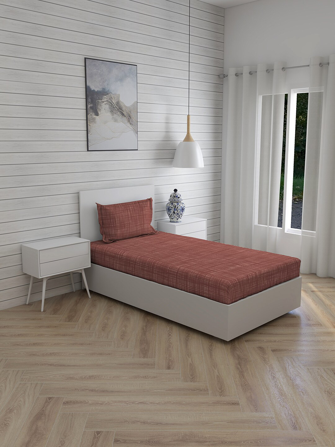 

Boutique Living India Maroon Geometric 300 TC Single Bedsheet with 1 Pillow Covers