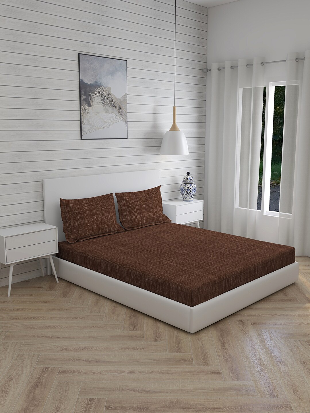 

Boutique Living India Brown Geometric 300 TC King Bedsheet with 2 Pillow Covers