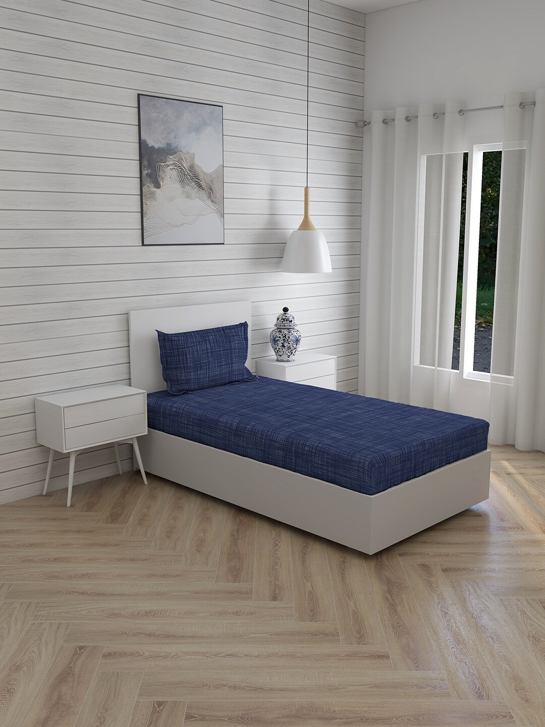 

Boutique Living India Blue Geometric 300 TC Single Bedsheet with 1 Pillow Cover