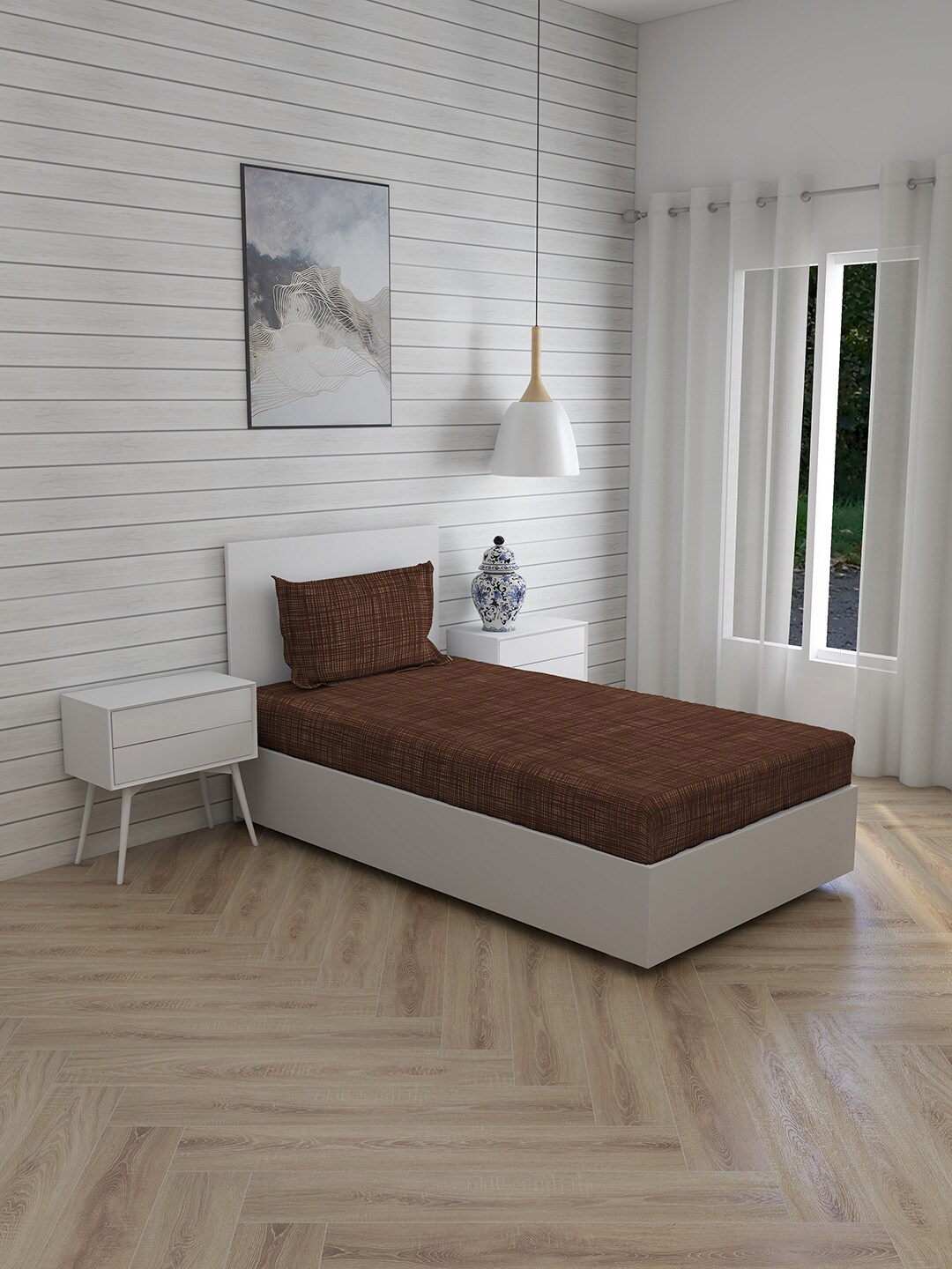

Boutique Living India Brown Geometric 300 TC Fine Single Bedsheet With 1 Pillow Cover