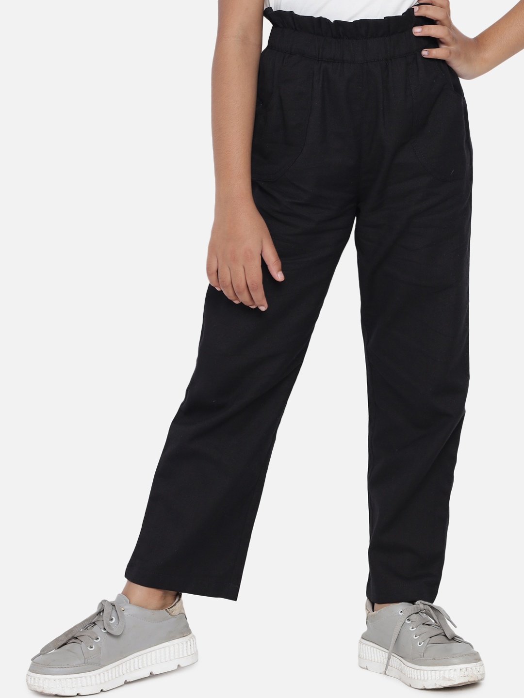 

luyk Girls Black High-Rise Wrinkle Free Parallel Trousers