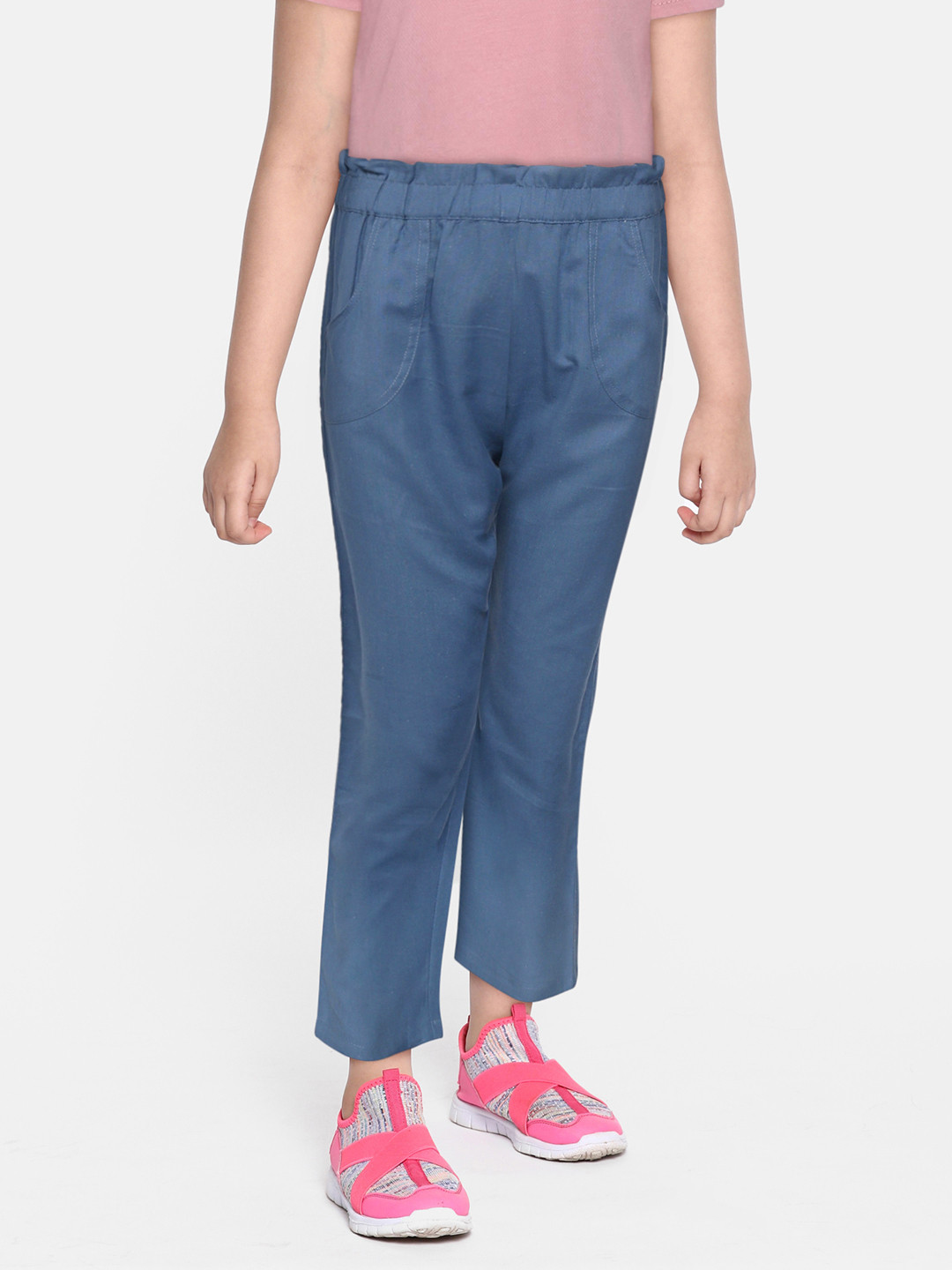 

luyk Girls Blue High-Rise Wrinkle Free Trousers