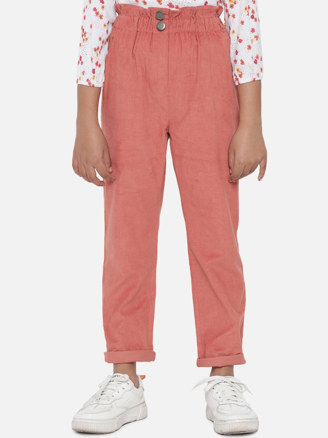 

luyk Girls Rust High-Rise Wrinkle Free Corduroy Trousers