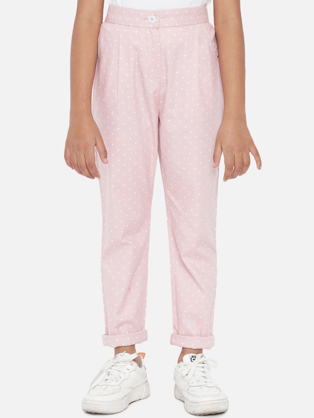 

luyk Girls Pink High-Rise Wrinkle Free Trousers