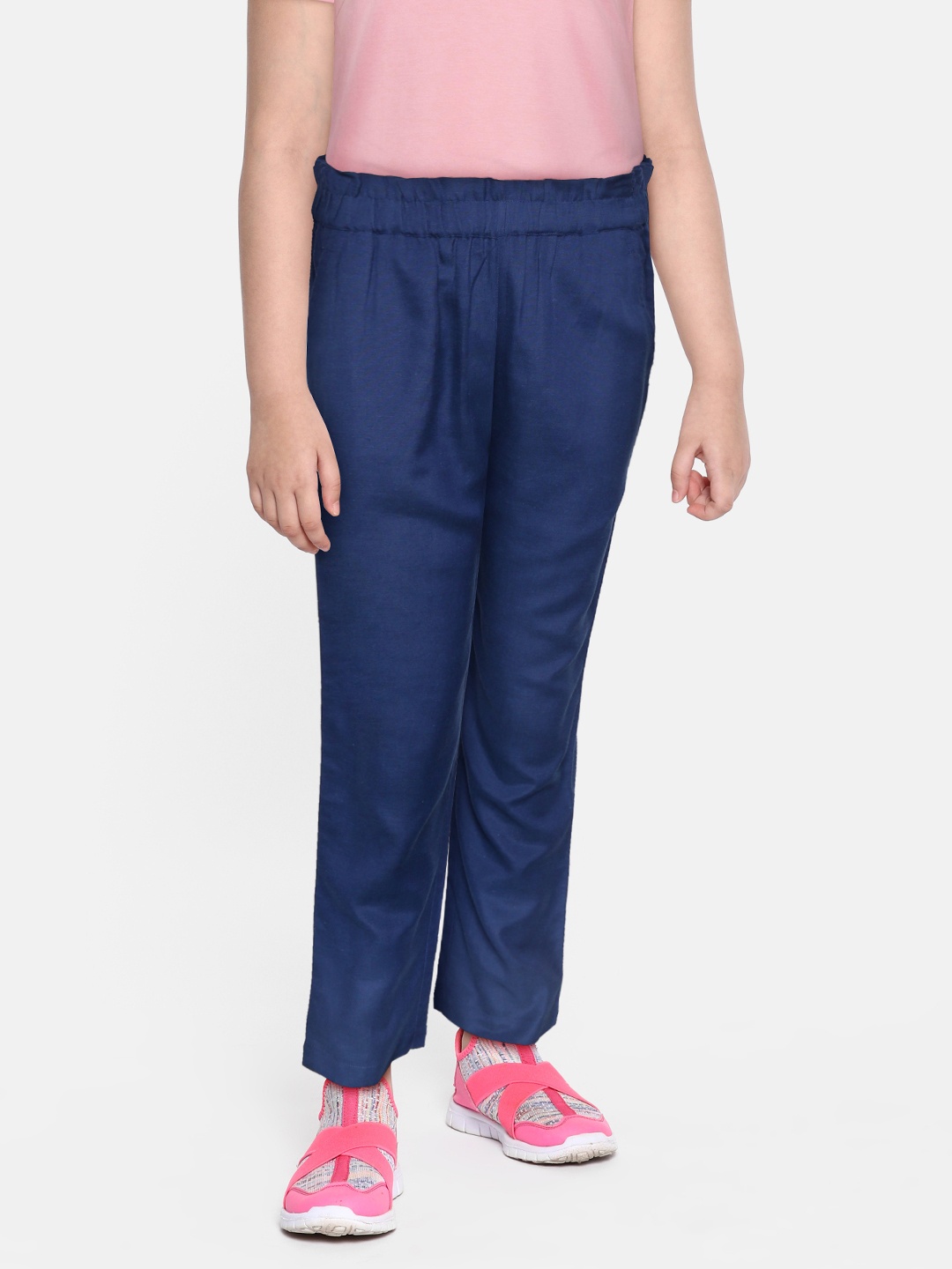 

luyk Girls Blue High-Rise Wrinkle Free Parallel Trousers