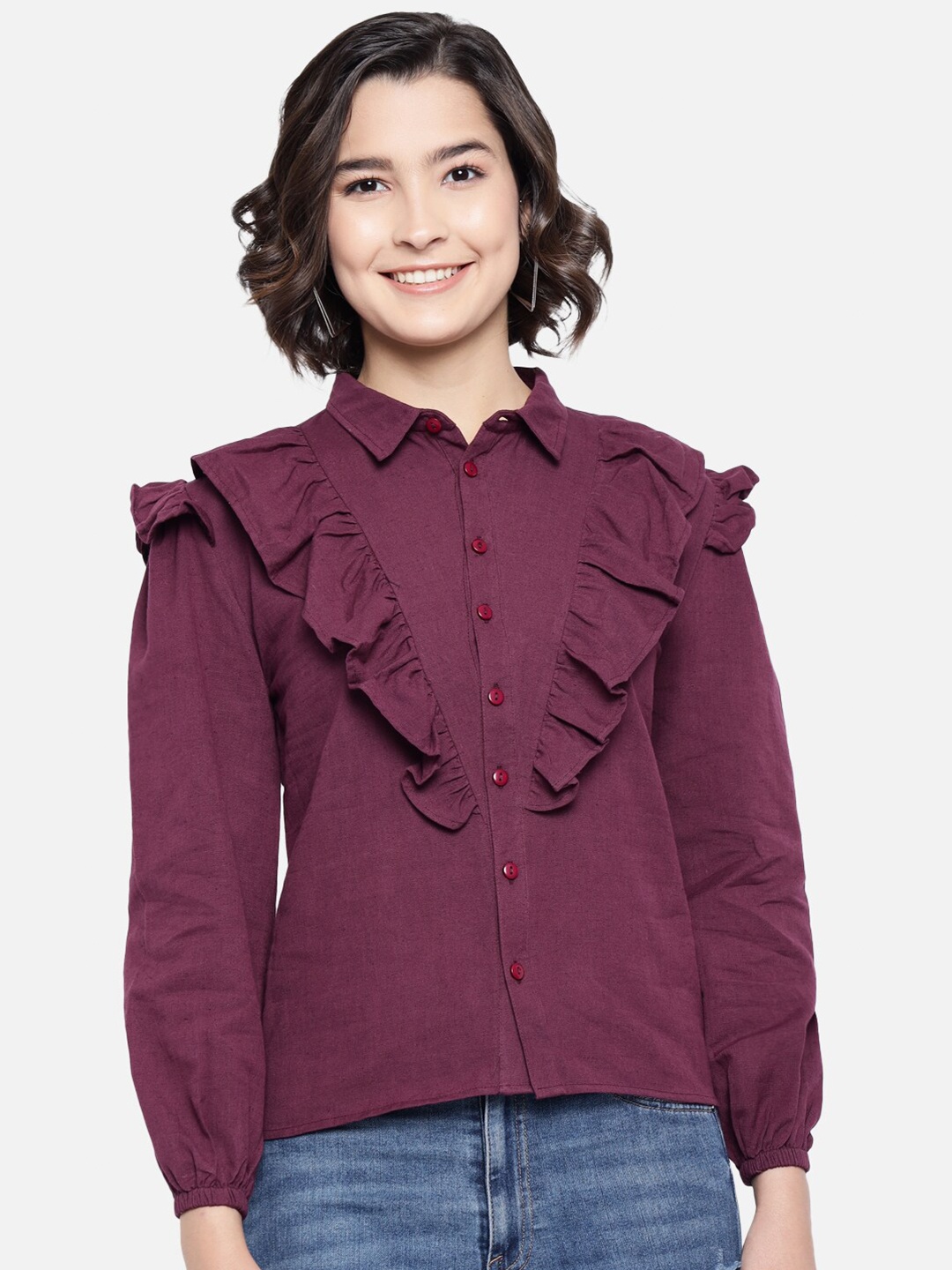 

The Dry State Violet Ruffles Shirt Style Top