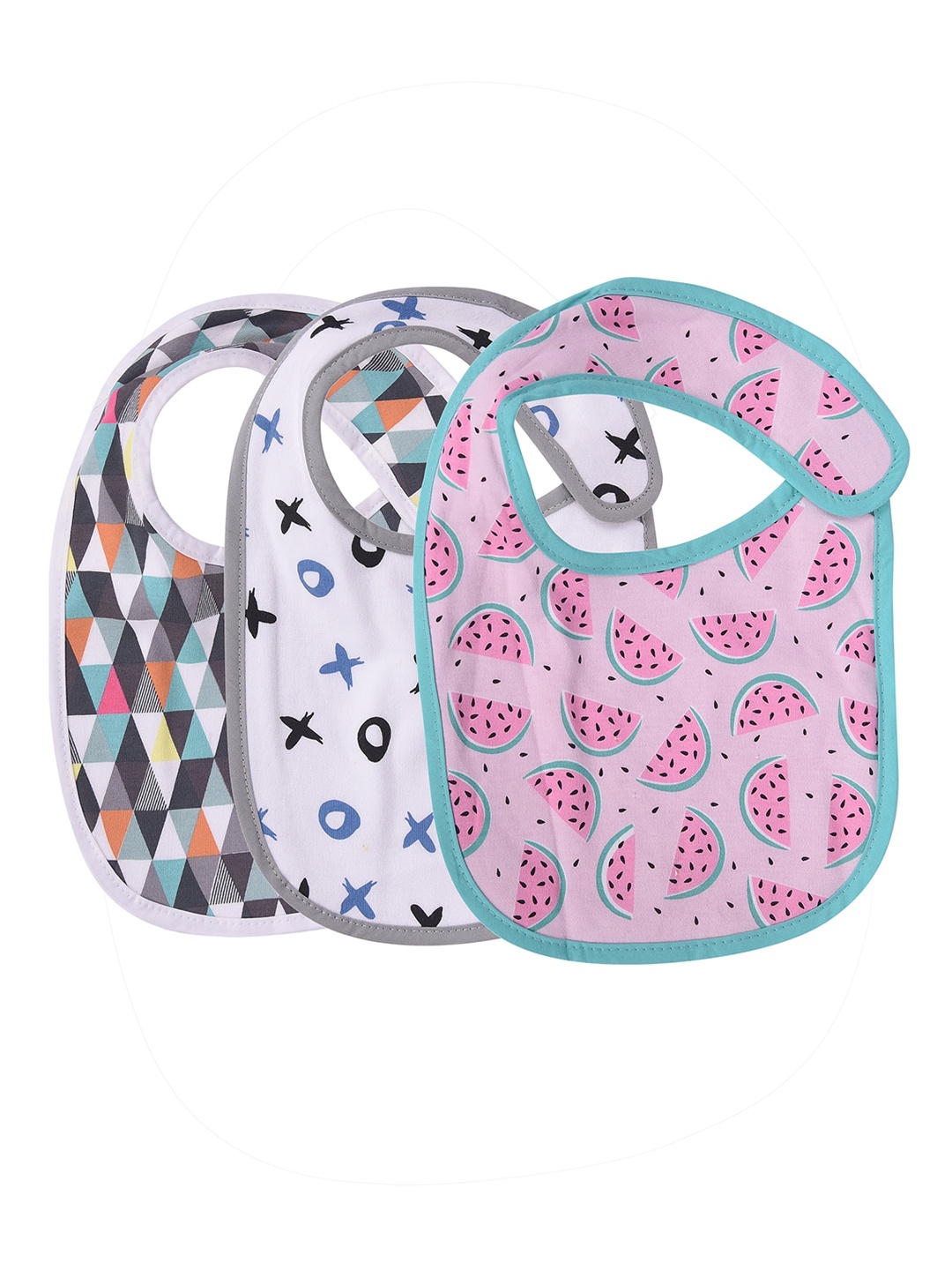

Moms Home Infant Kids Pack Of 3 Printed Pure Organic Cotton Bibs, Multi