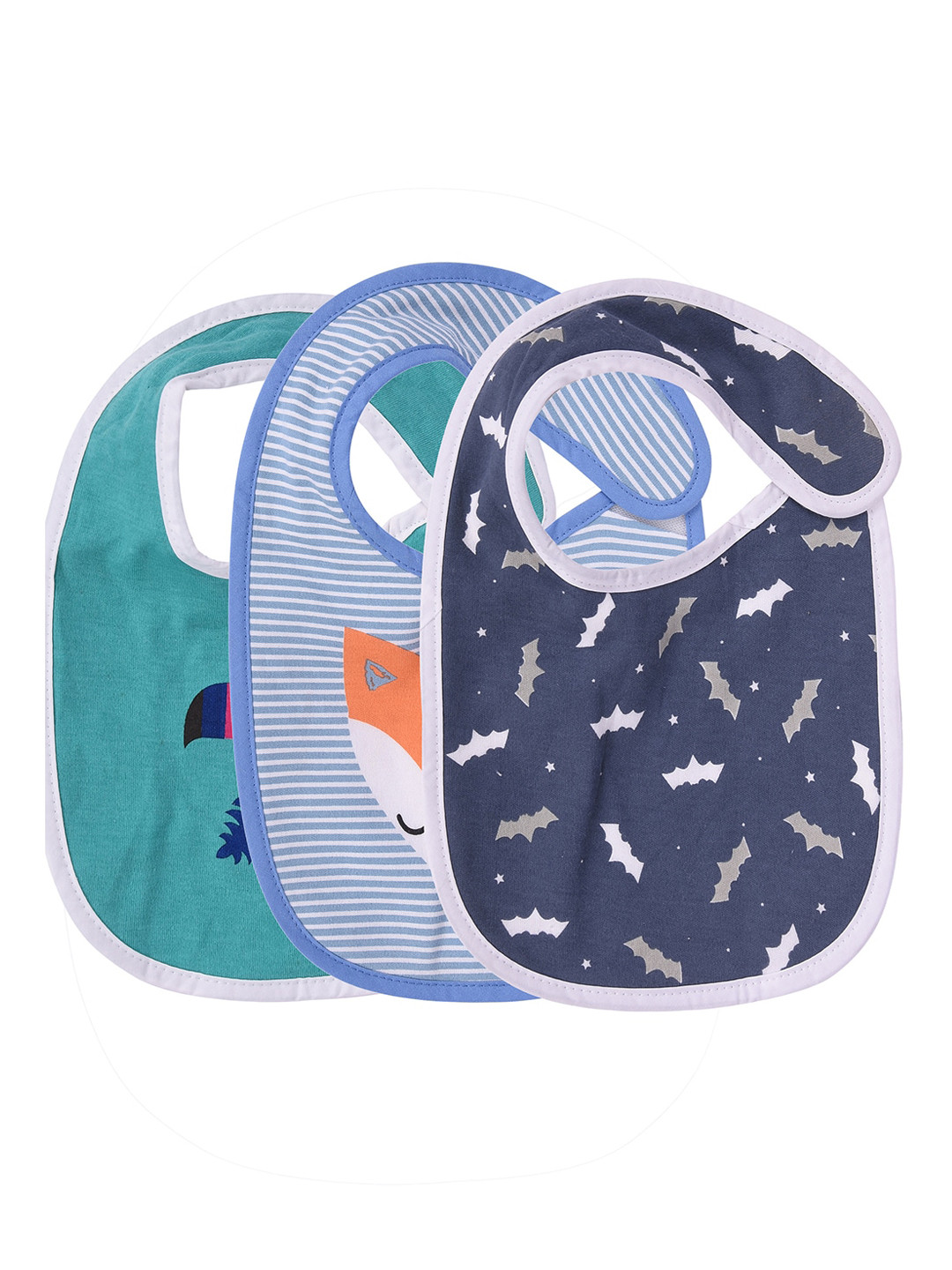 

Moms Home Kids Pack Of 3 Printed Pure Organic Cotton Bibs, Blue