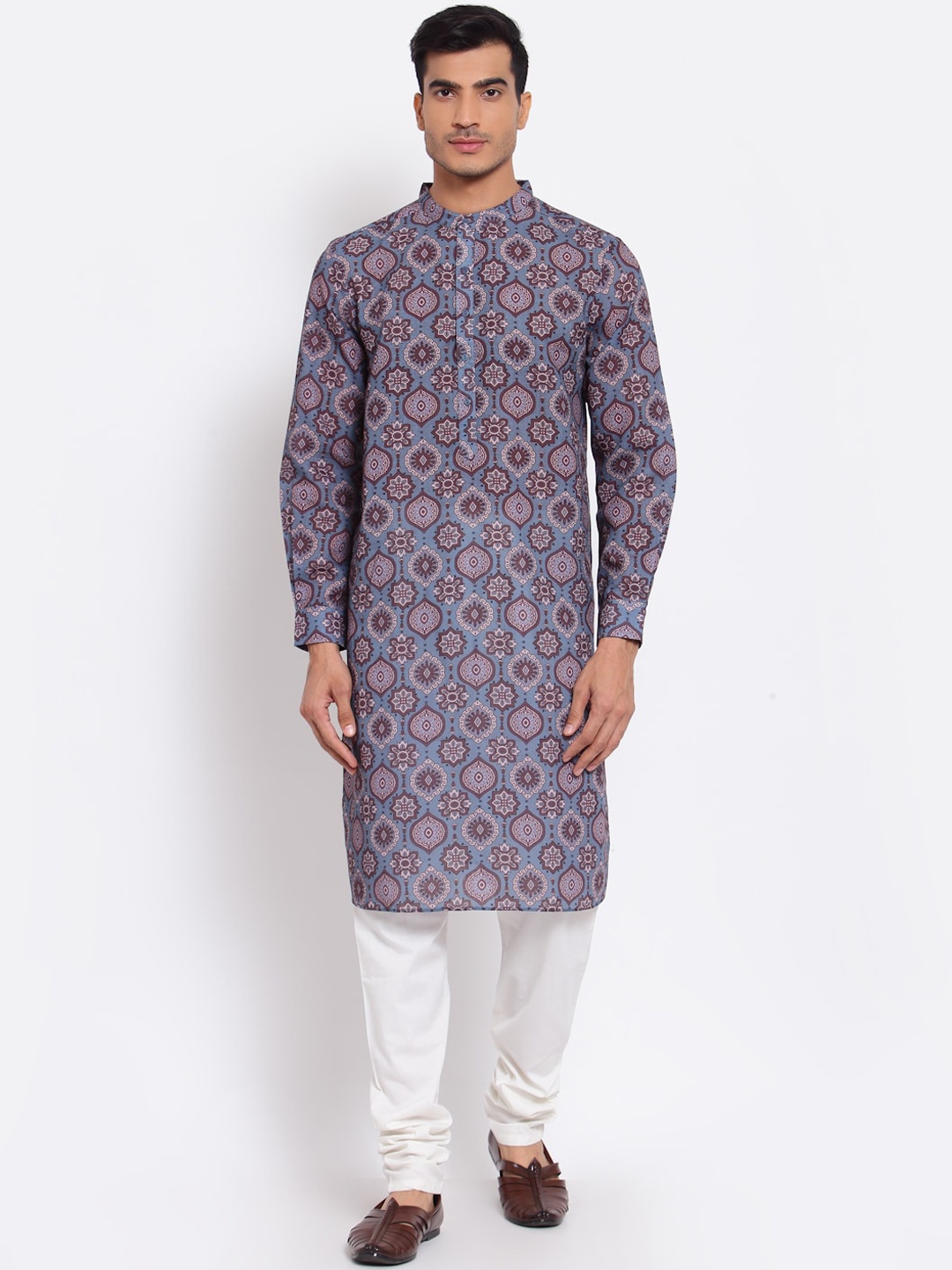 

Style Quotient Men Blue & Brown Ethnic Motifs Printed Kurta