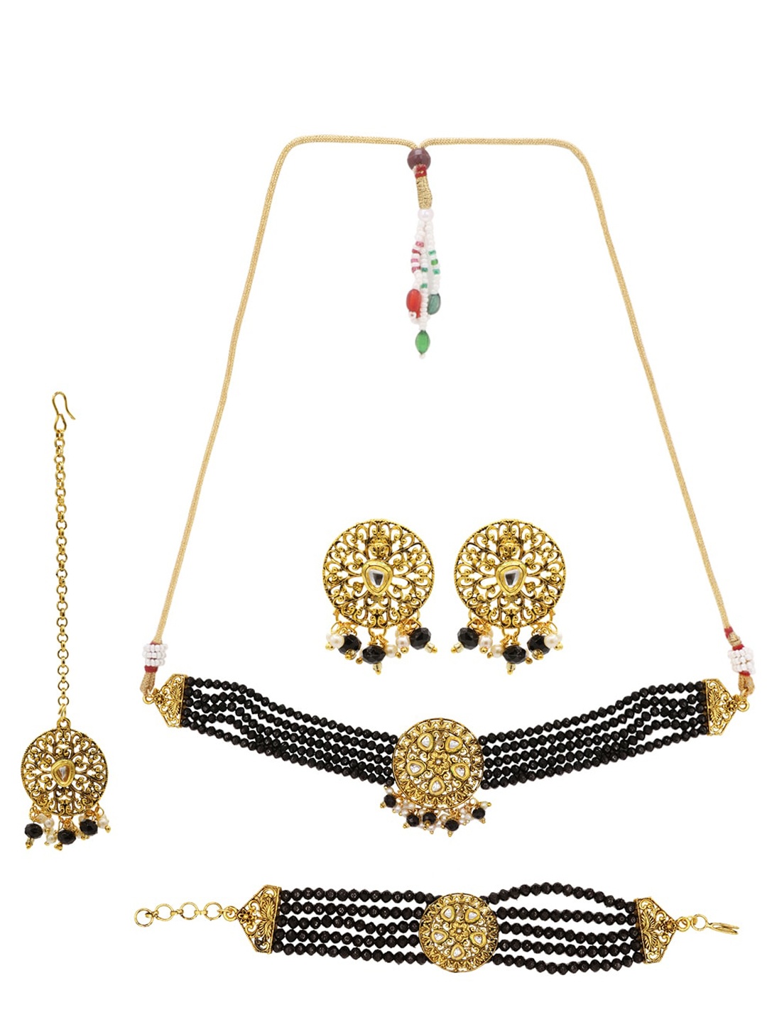 

ASMITTA JEWELLERY Gold-Plated Back & White Kundan Studded & Beaded Jewellery Set