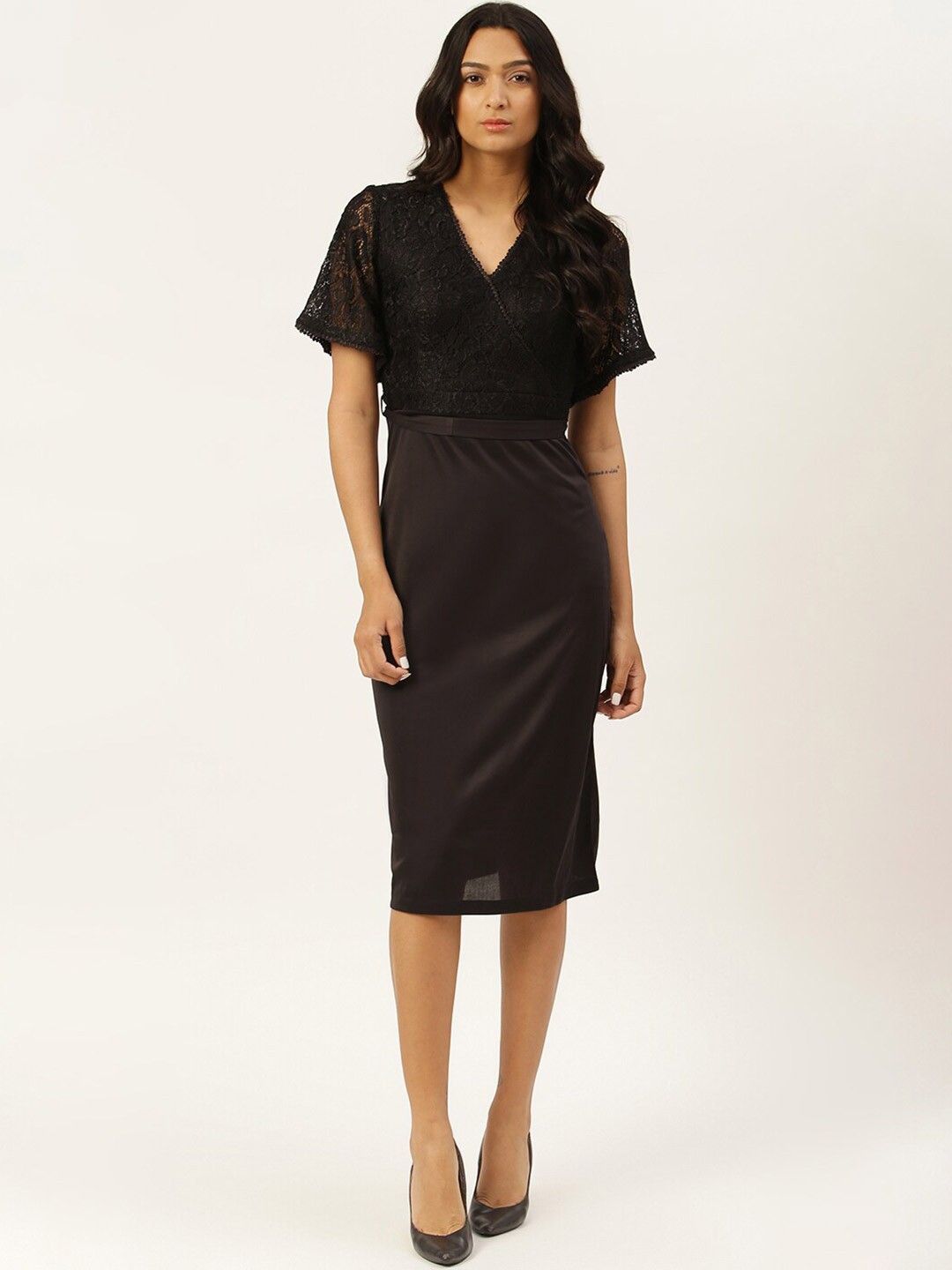 

TRENDY DIVVA Women Black Midi Wrap Dress