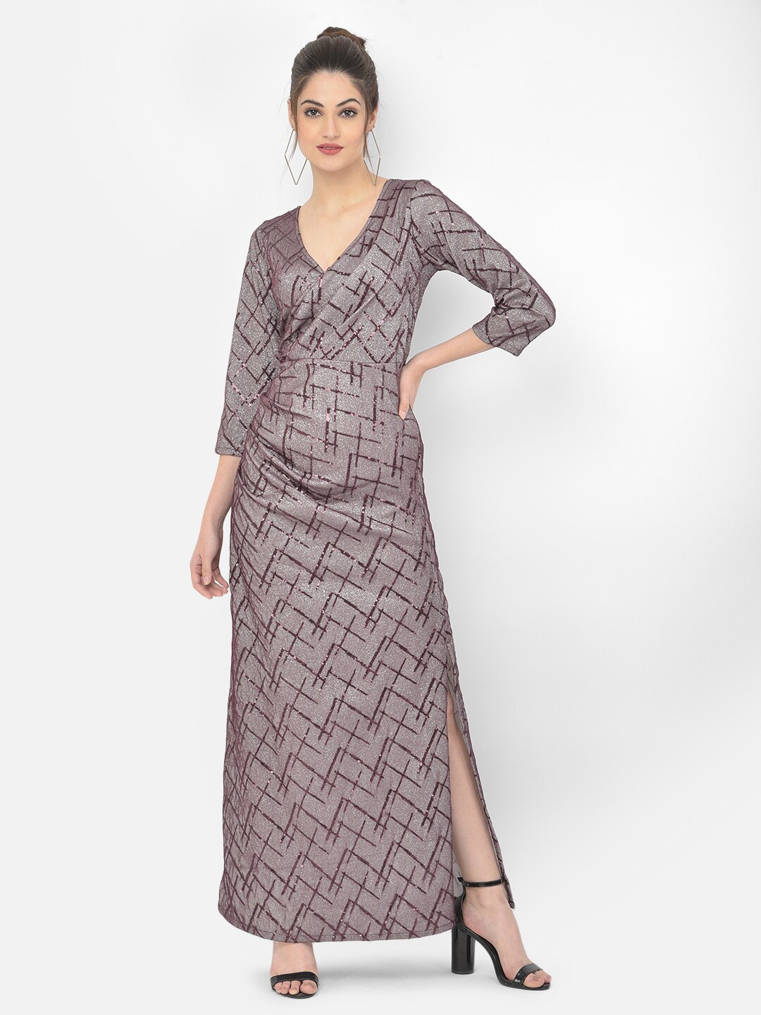 

Eavan Mauve & Burgundy Sequin Embellished Maxi Dress